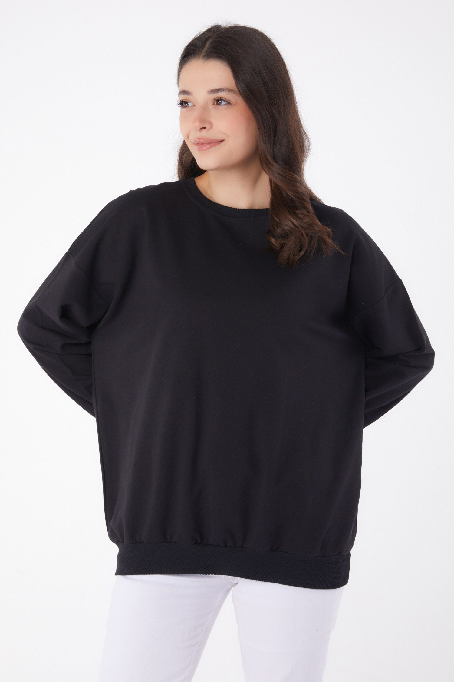 Manşetli Sweatshirt Siyah - 26046 - 2