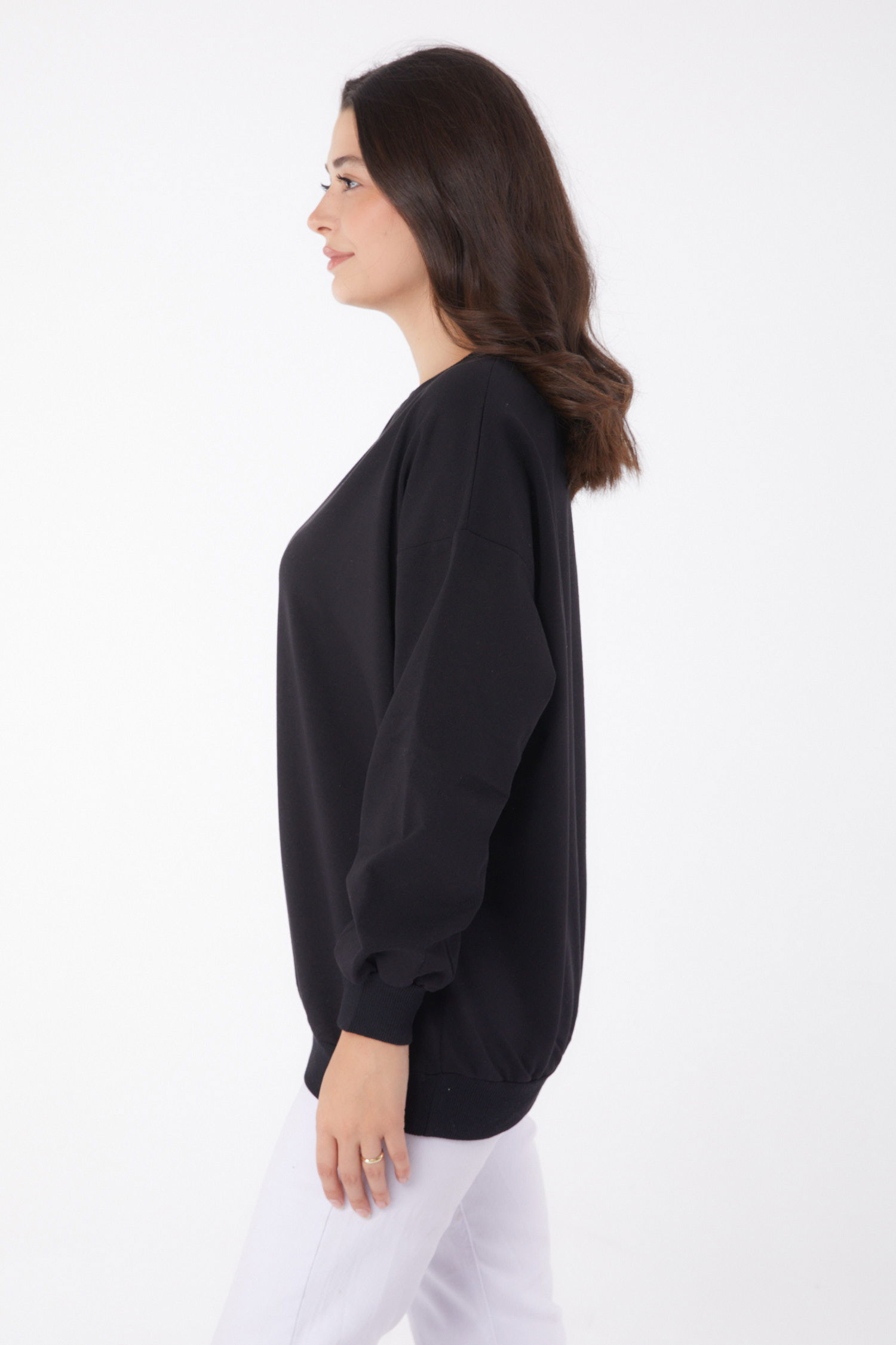 Manşetli Sweatshirt Siyah - 26046 - 4
