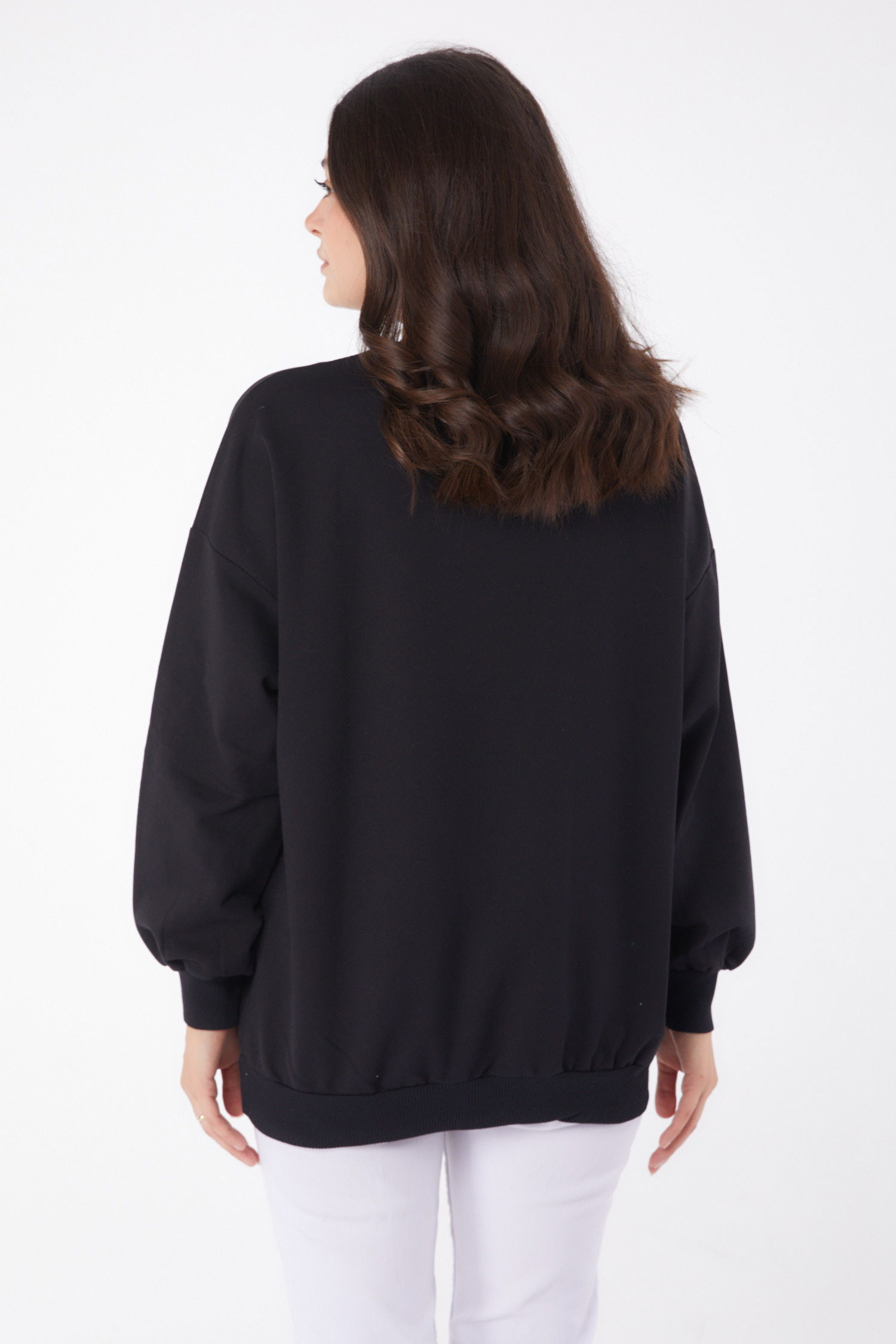 Manşetli Sweatshirt Siyah - 26046 - 5