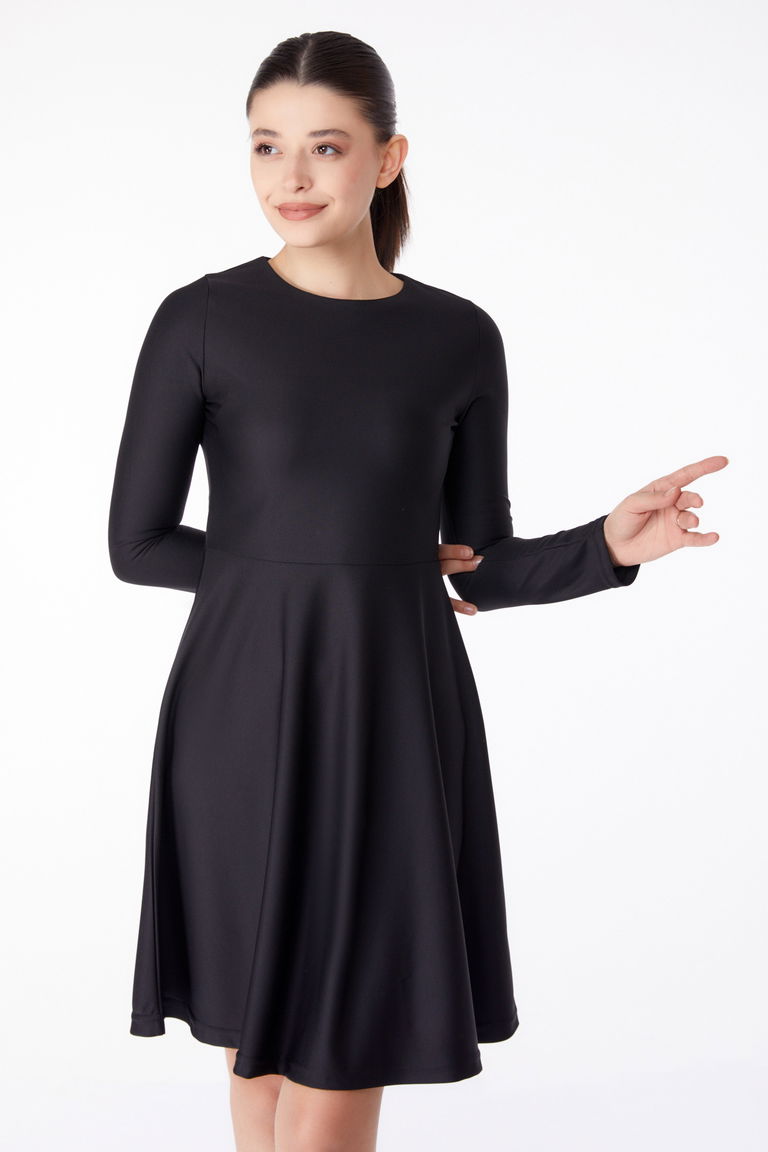 Düz Bisiklet Yaka Kadın Siyah Mini Abiye Elbise - 13191 - TOFİSA