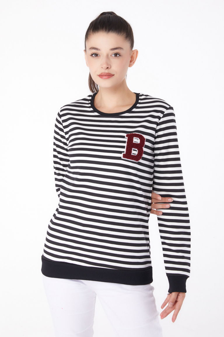 Nakışlı Sweatshirt Siyah - 26289 - TOFİSA