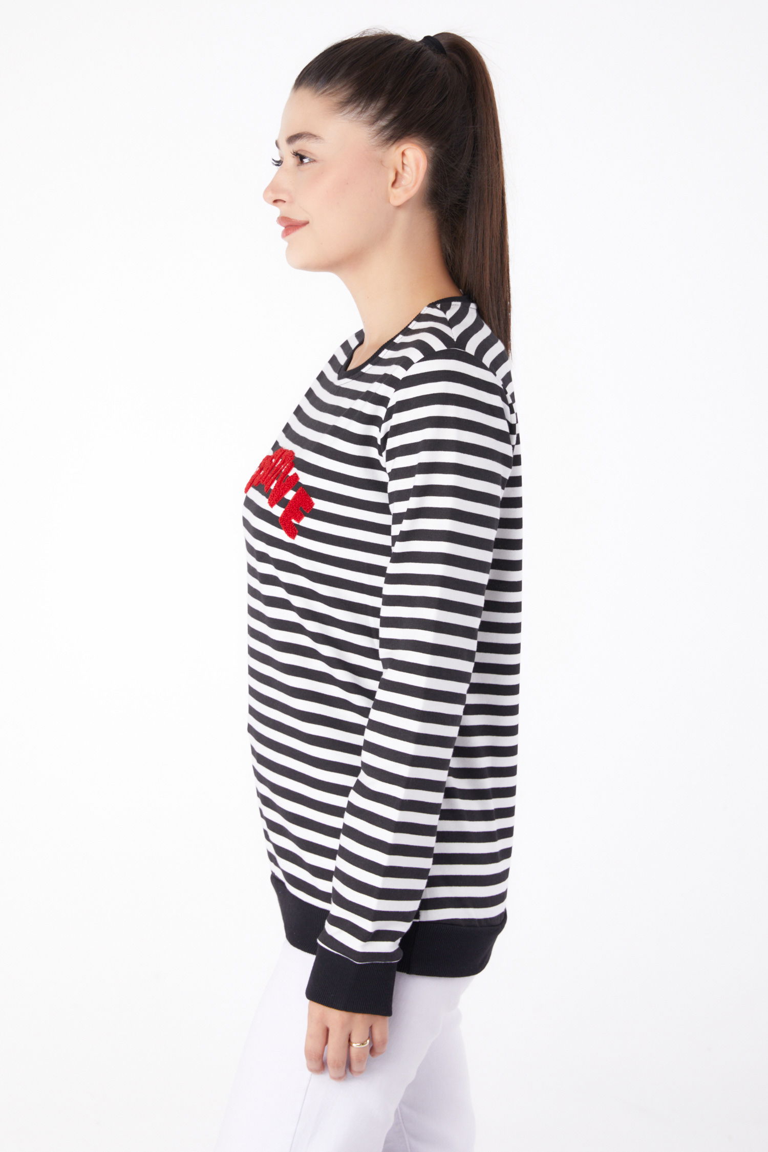 Nakışlı Sweatshirt Siyah - 26290 - 4