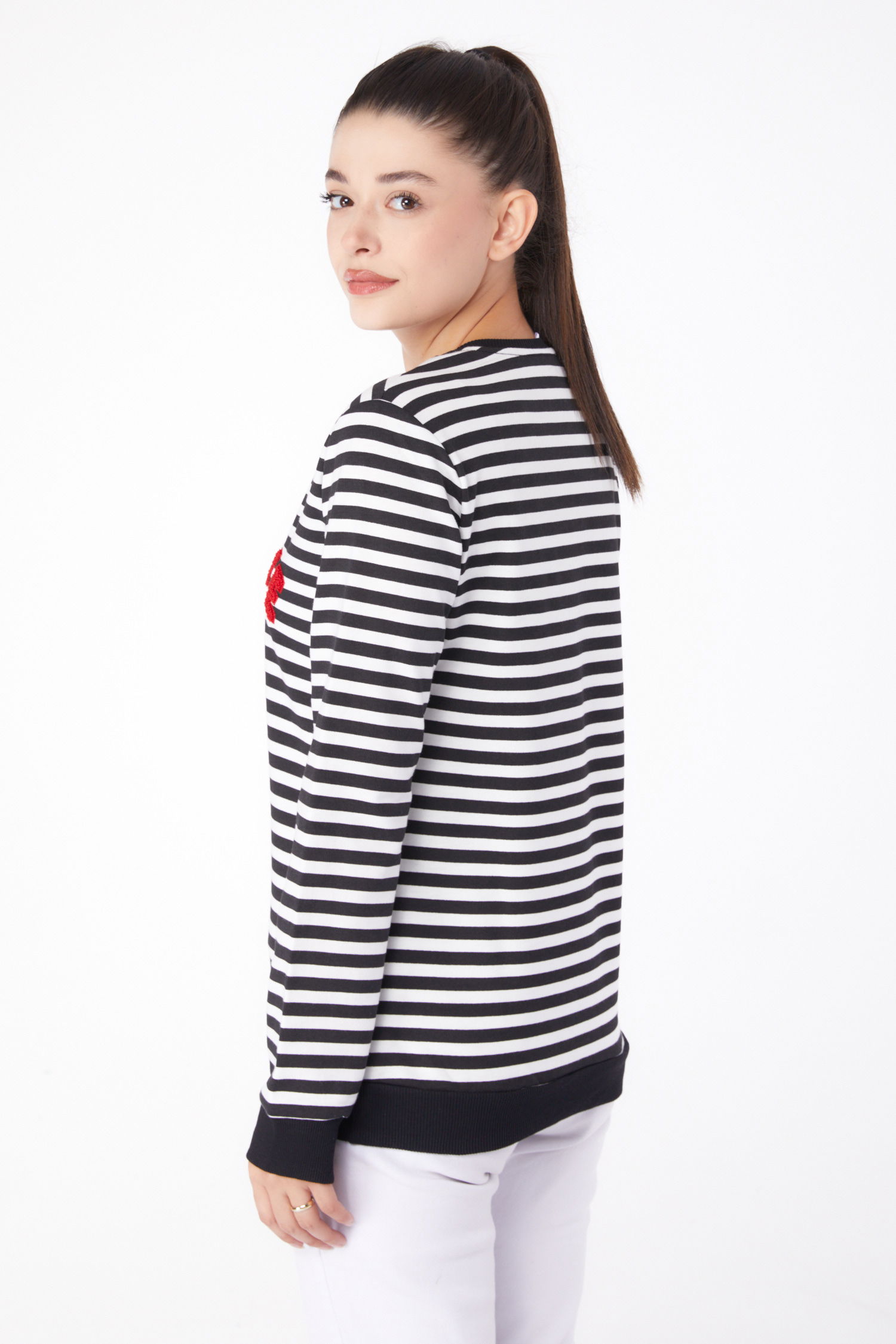 Nakışlı Sweatshirt Siyah - 26290 - 5