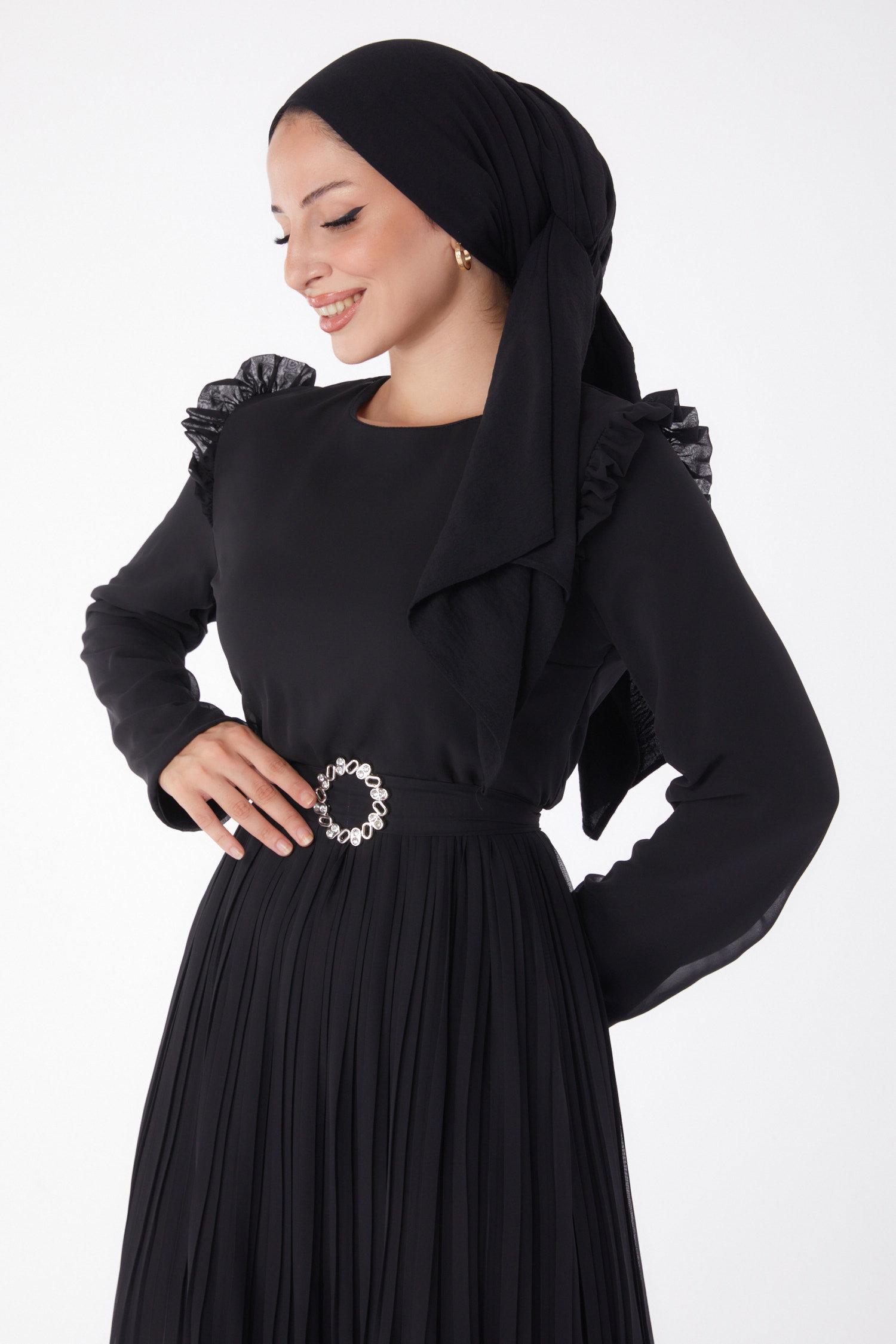 Piliseli Abiye Elbise Siyah - 26029 - 3