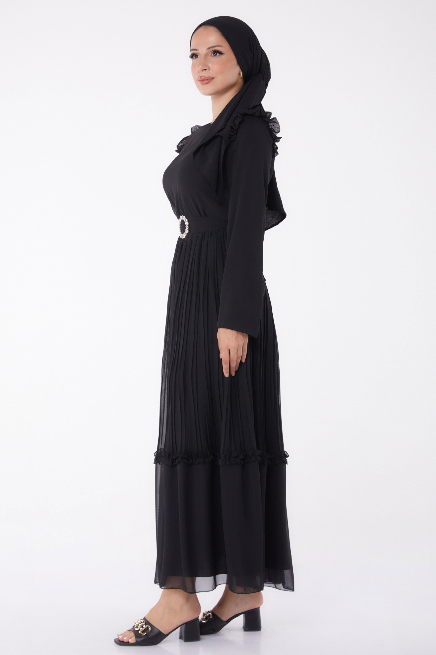 Piliseli Abiye Elbise Siyah - 26029 - 4