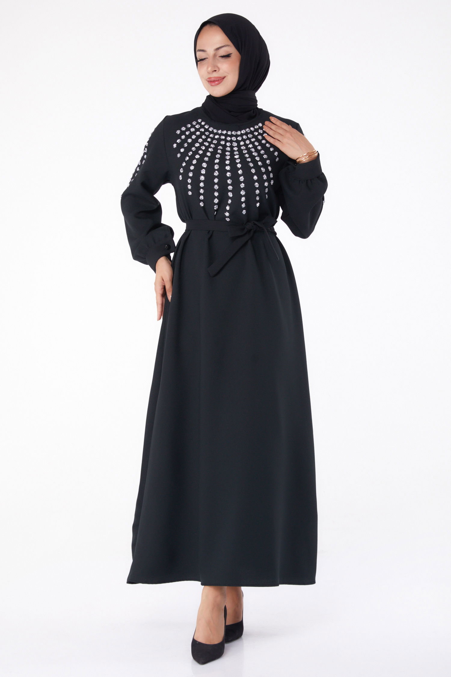 Taş Detaylı Elbise Siyah - 26282 - 2