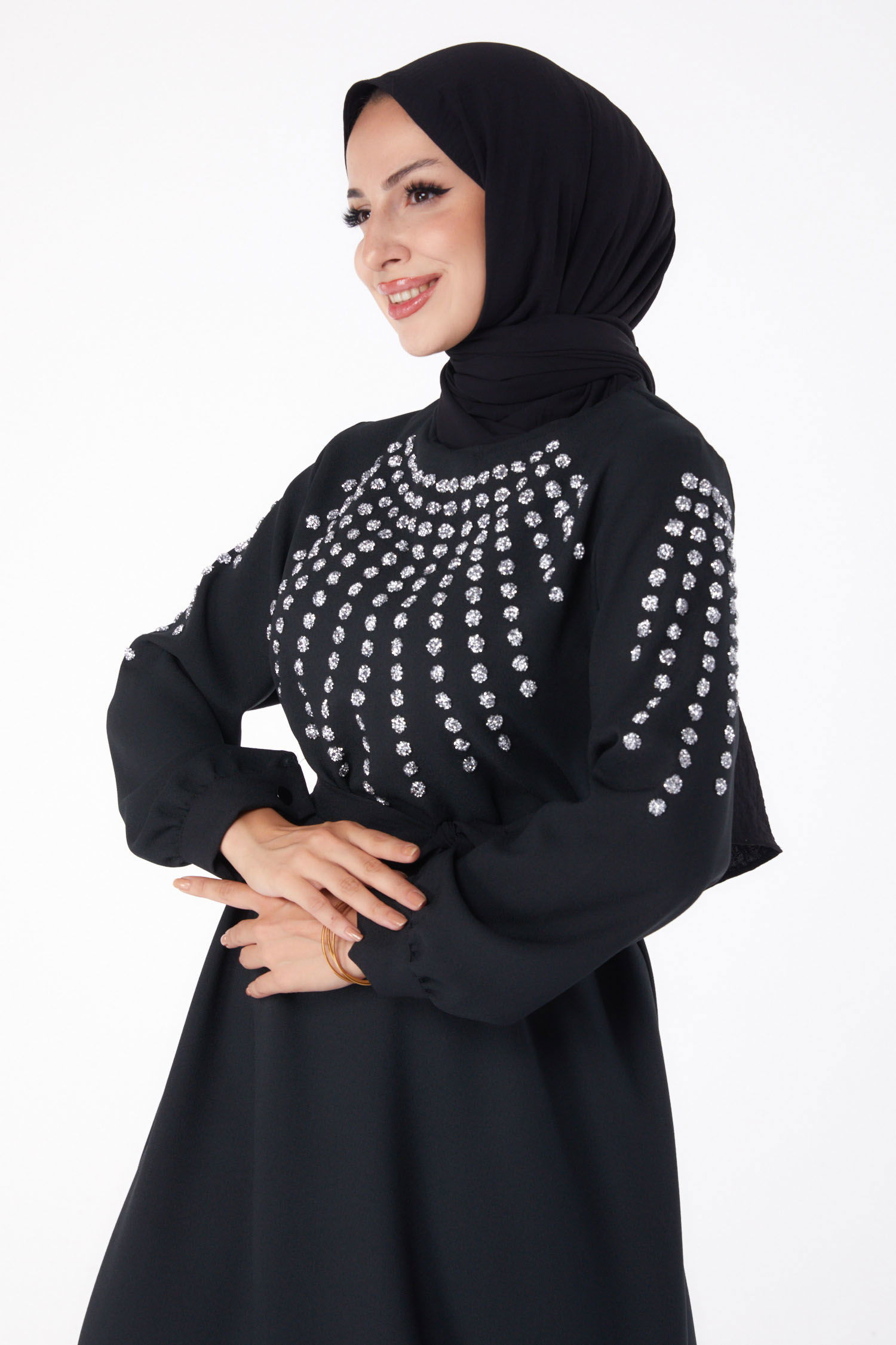 Taş Detaylı Elbise Siyah - 26282 - 3