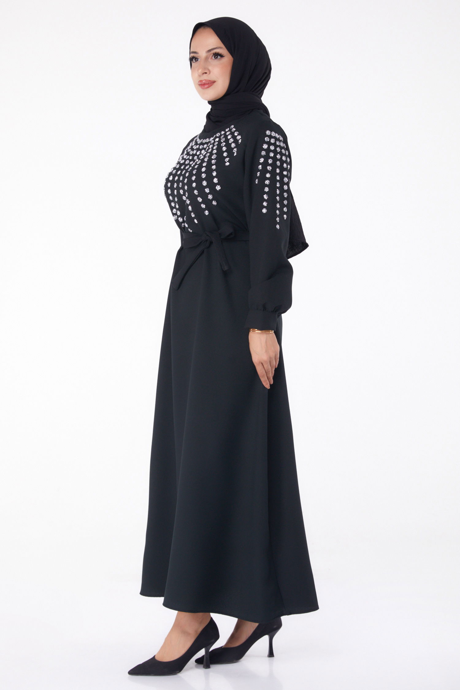 Taş Detaylı Elbise Siyah - 26282 - 4