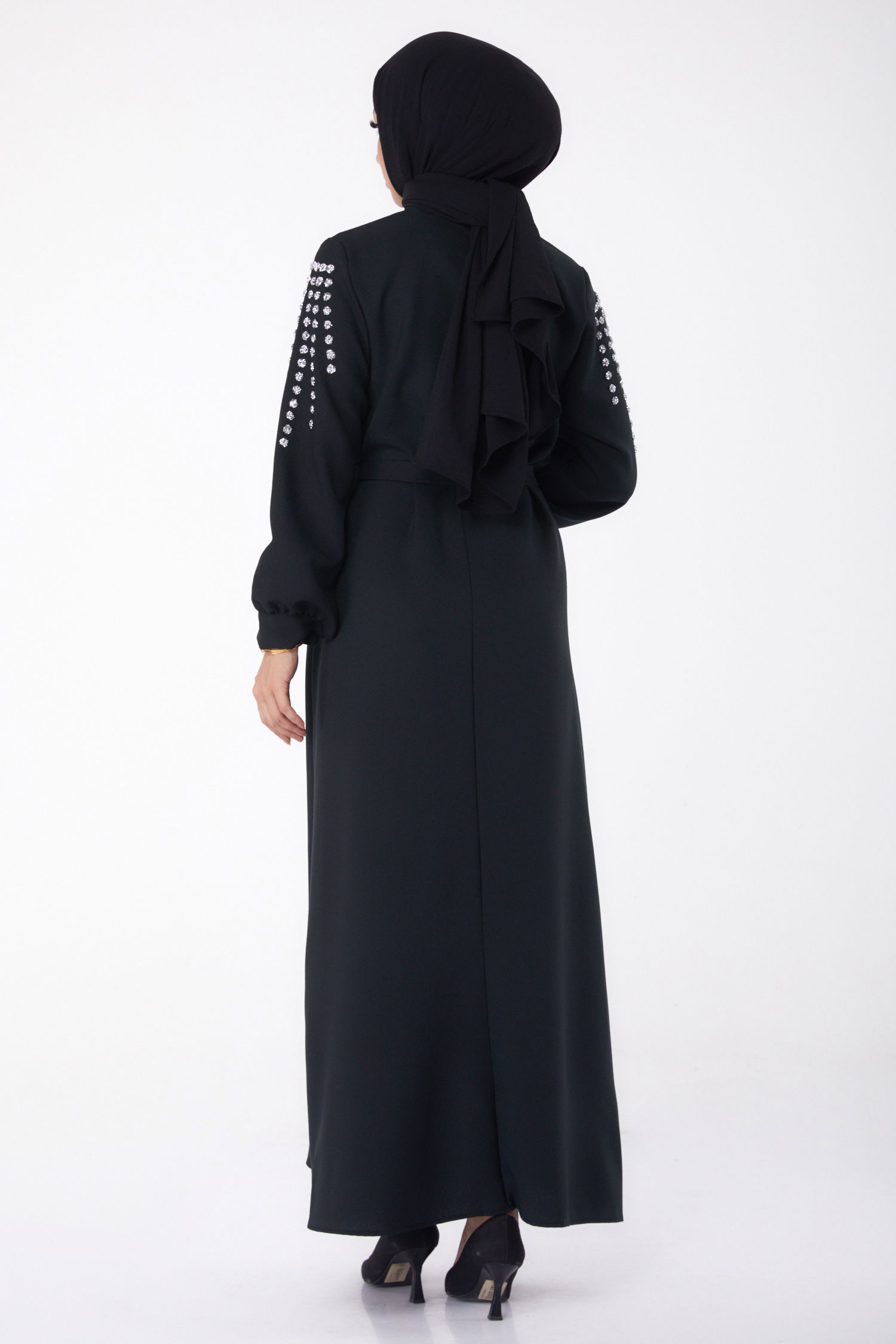 Taş Detaylı Elbise Siyah - 26282 - 5