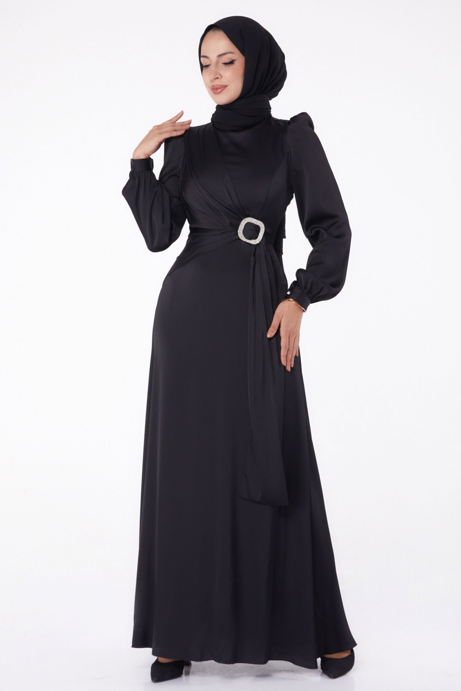Taşlı Abiye Elbise Siyah - 26193 - 2