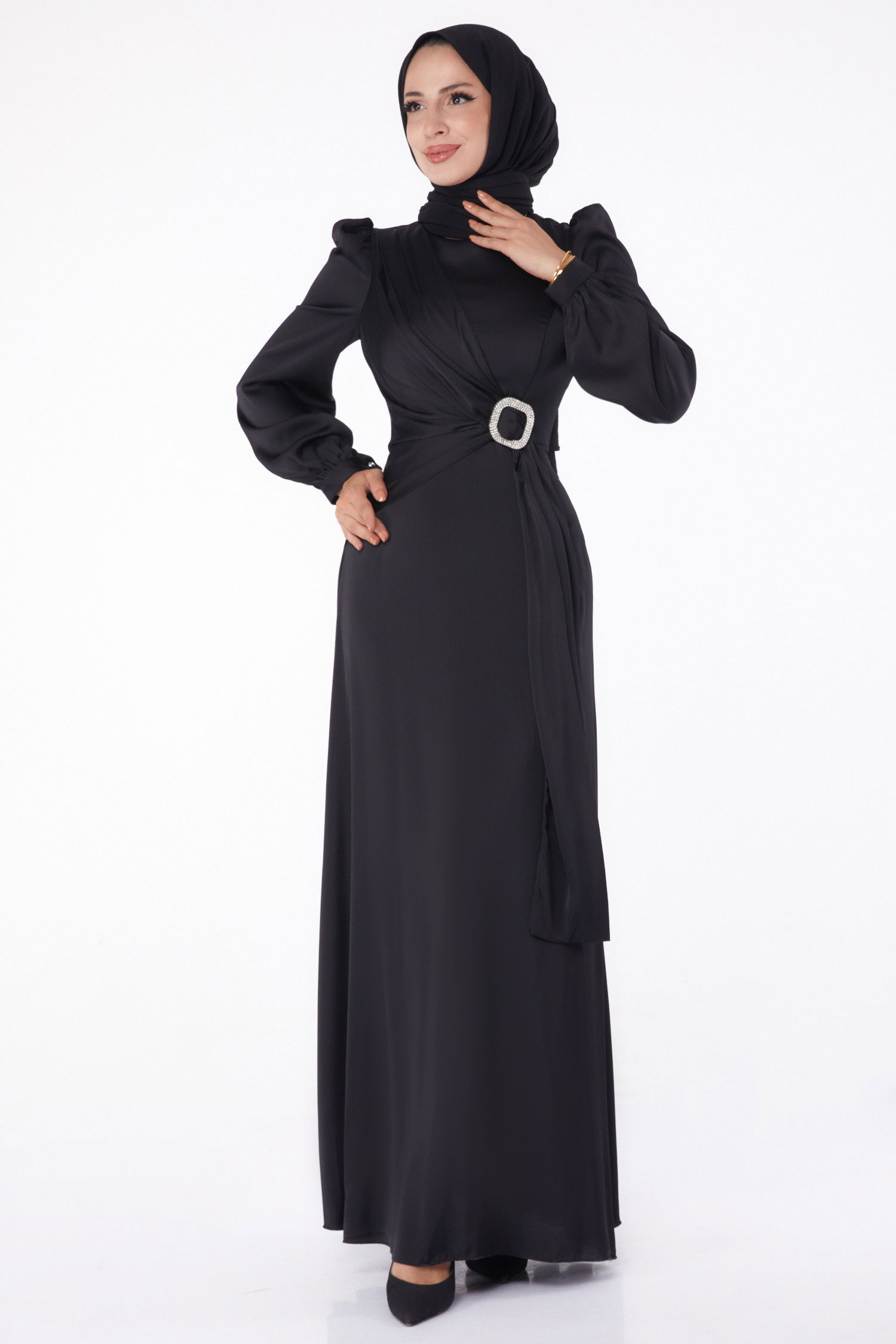 Taşlı Abiye Elbise Siyah - 26193 - 3