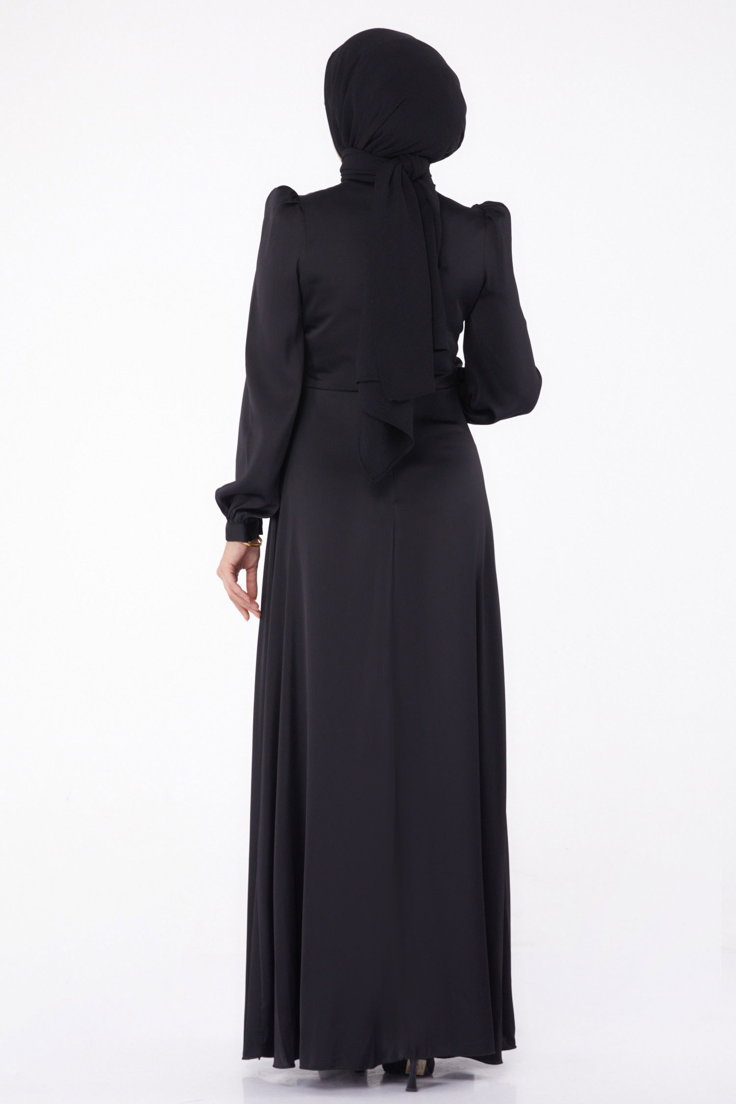 Taşlı Abiye Elbise Siyah - 26193 - 5