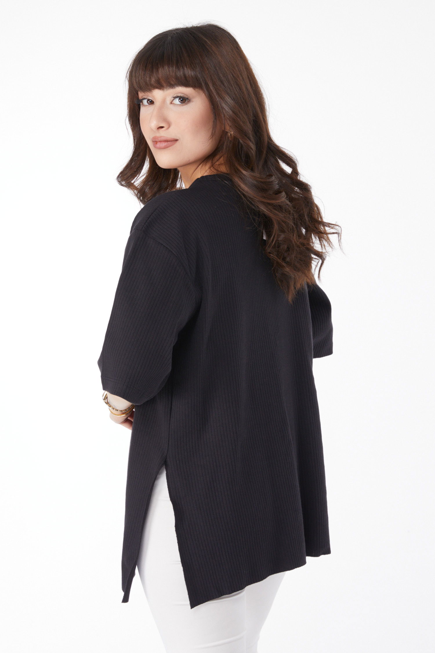 Yırtmaçlı T-Shirt Siyah - 25114 - 5