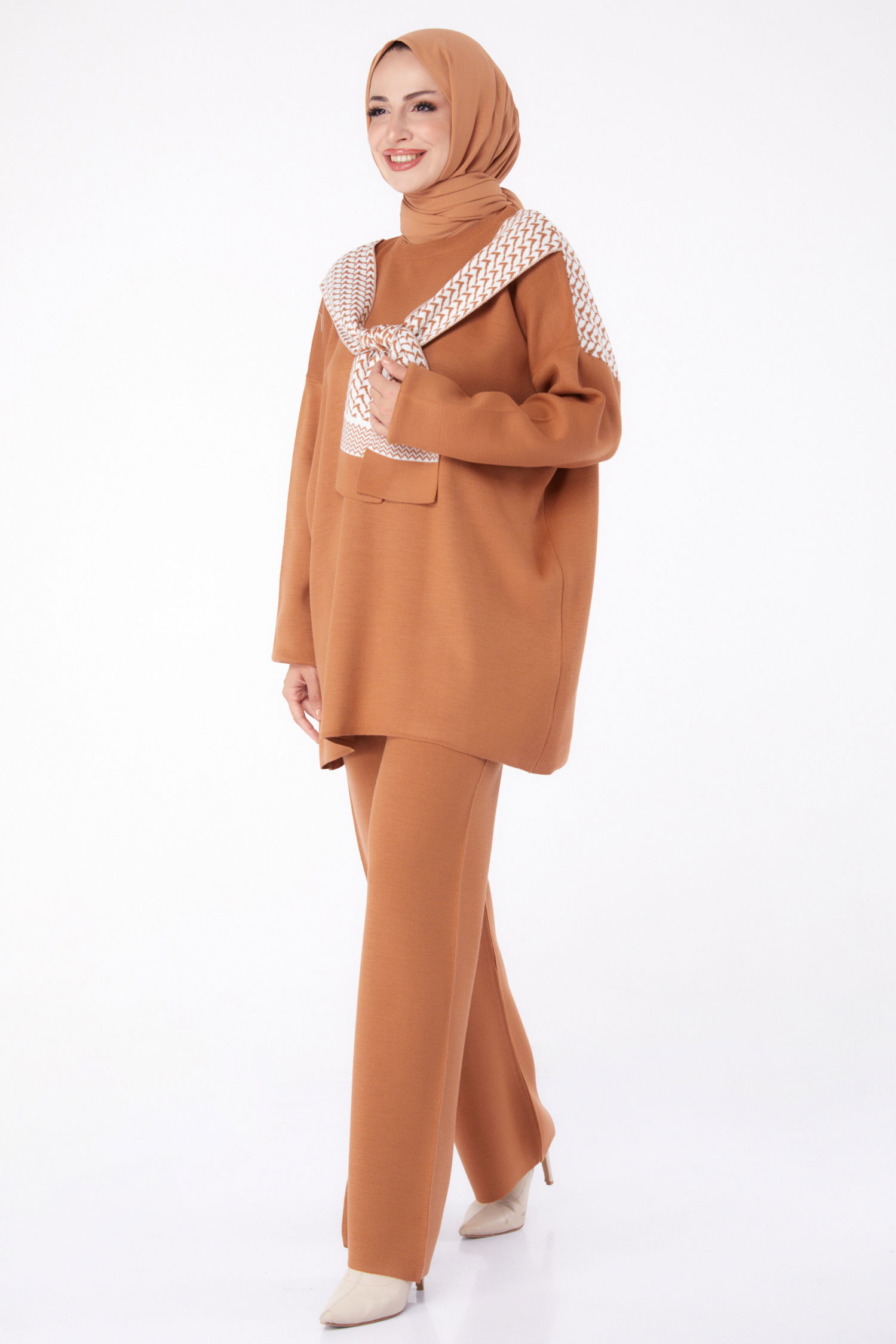 Desenli Triko Takım Taba - 26299 - 1