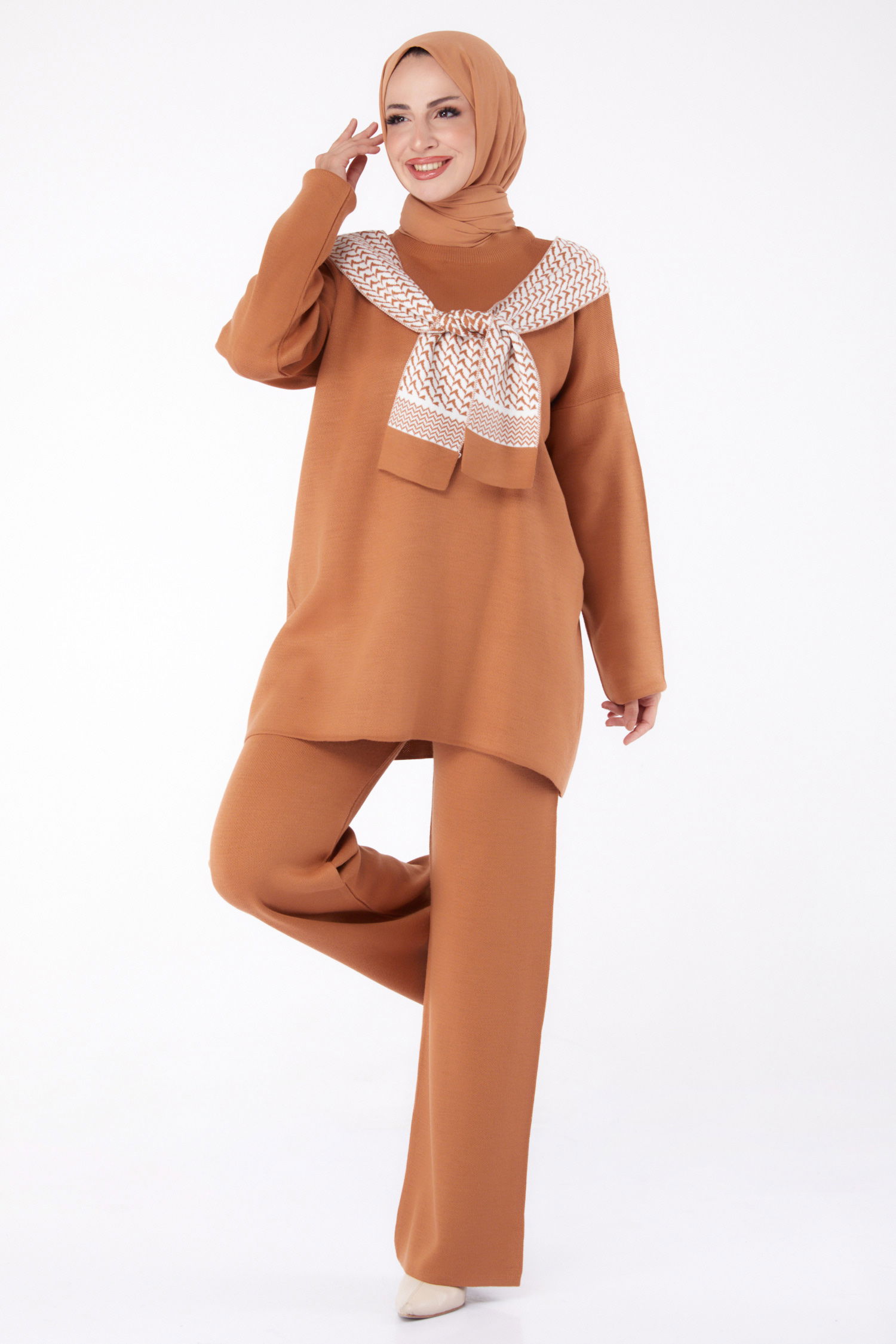 Desenli Triko Takım Taba - 26299 - 2