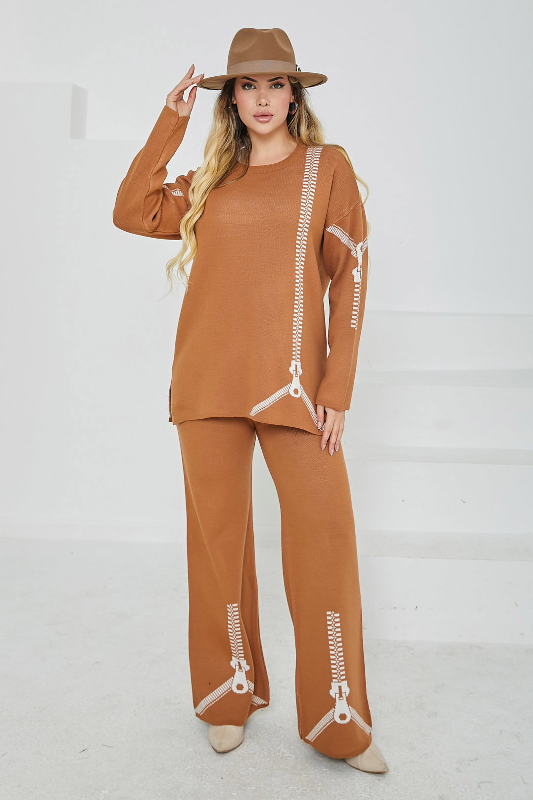 Desenli Triko Takım Taba - 26699 - 2