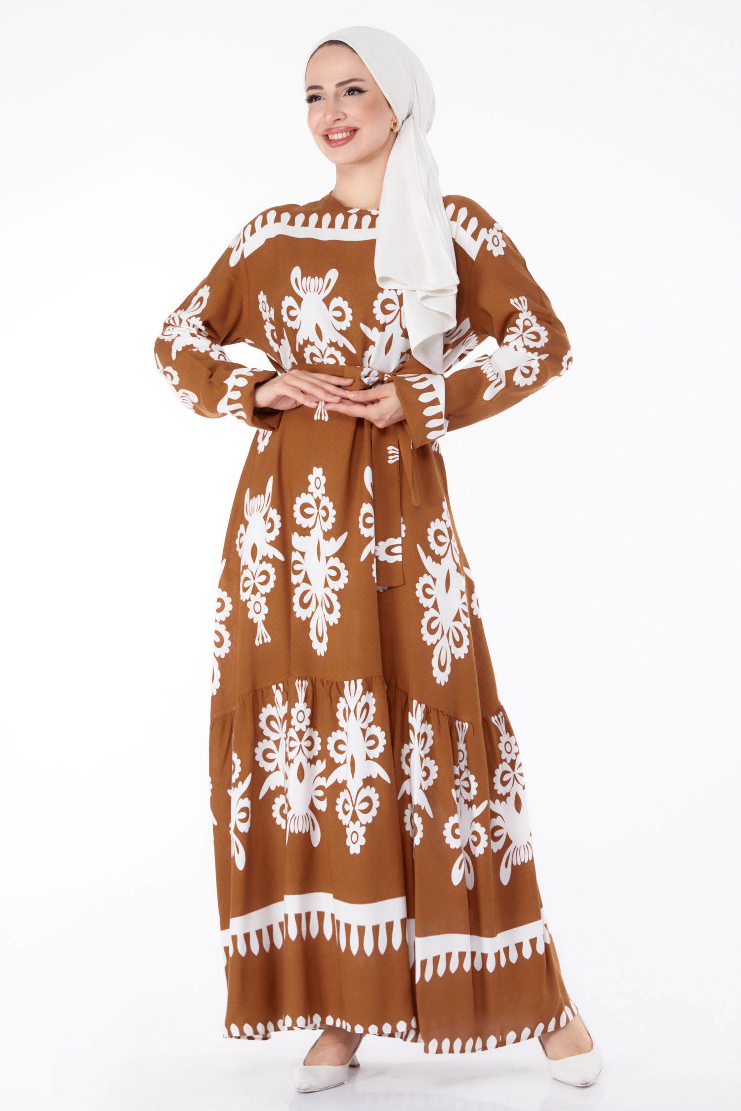 Etnik Desenli Elbise Taba - 25601 - 3
