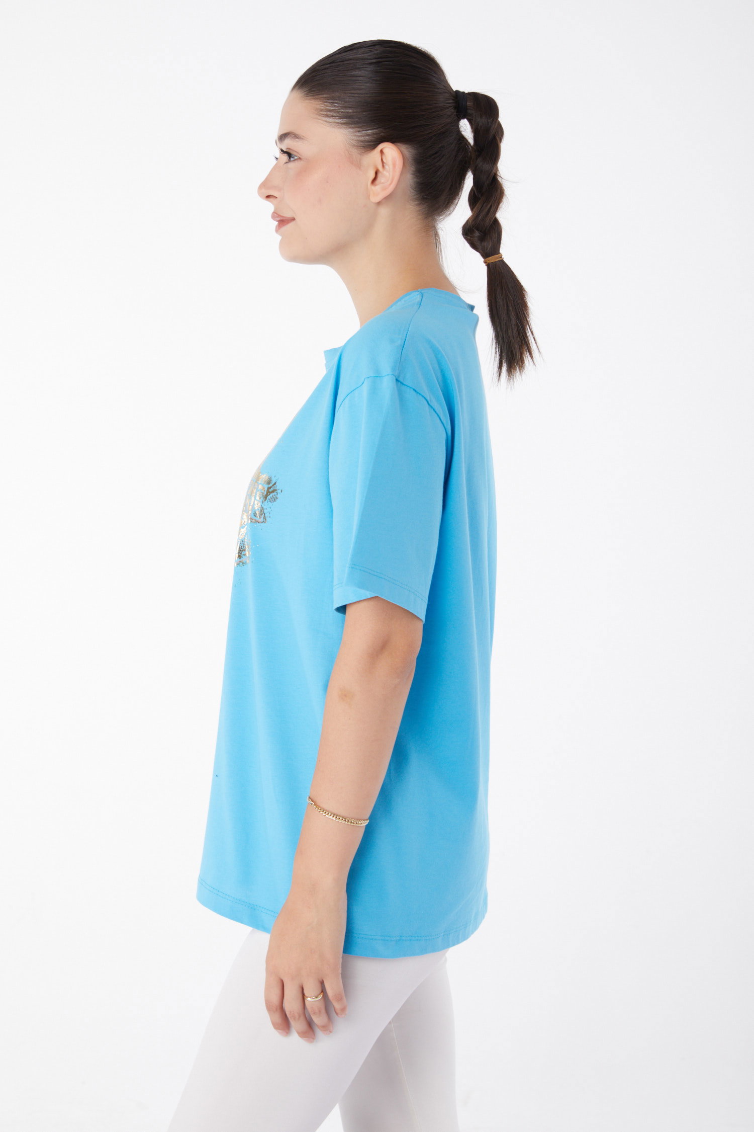 Kısa Kollu Baskılı T-shirt Turkuaz - 25980 - 3