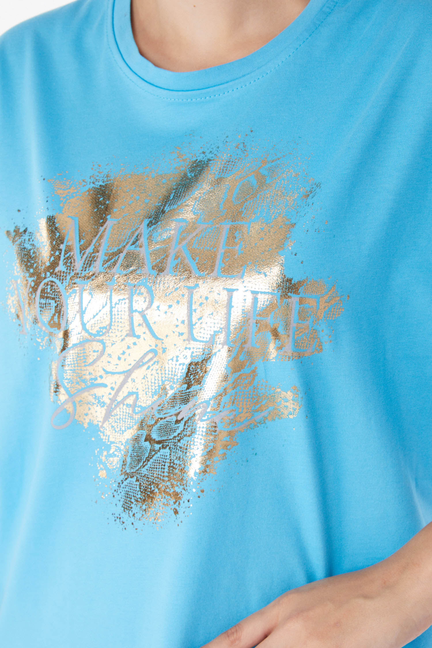 Kısa Kollu Baskılı T-shirt Turkuaz - 25980 - 5