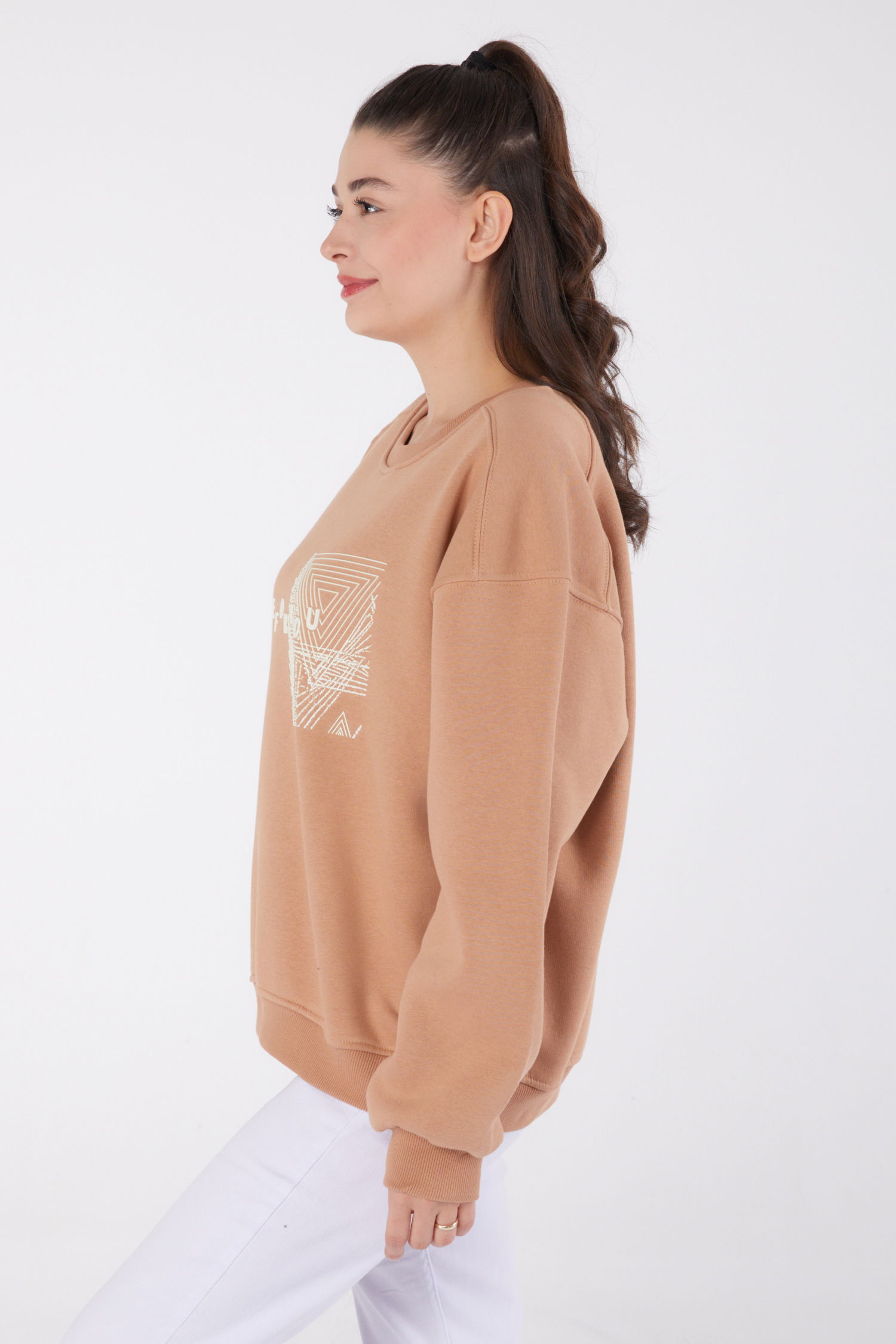 Baskılı Sweatshirt Vizon - 26473 - 4