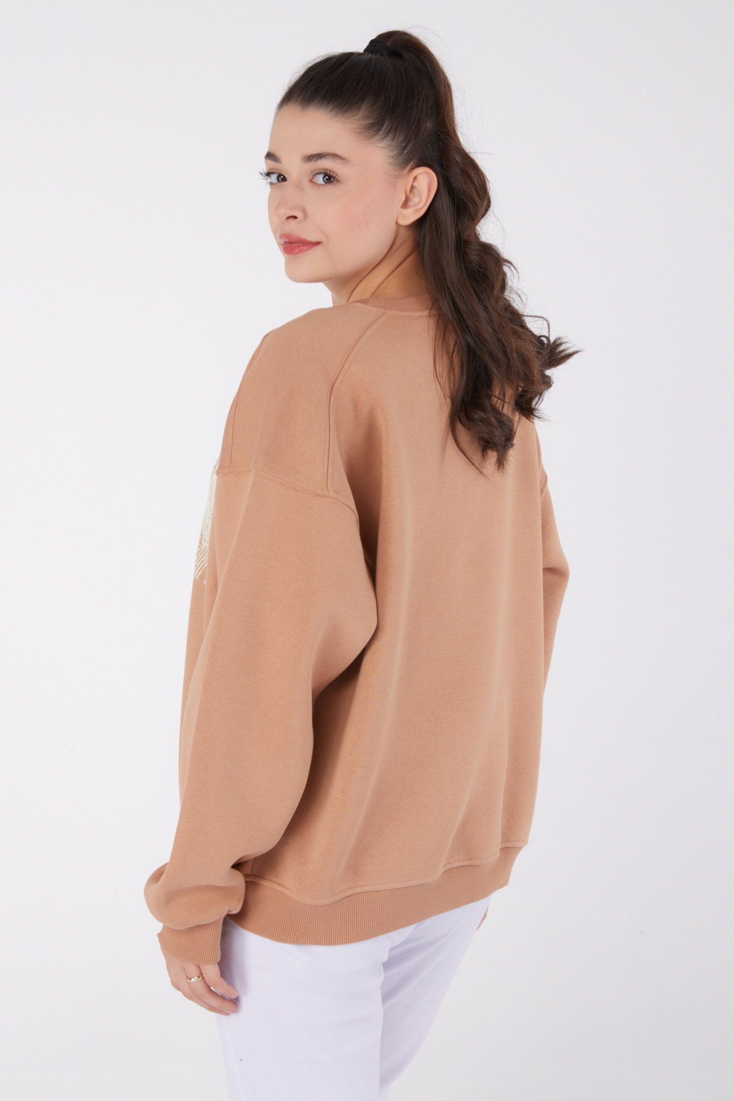 Baskılı Sweatshirt Vizon - 26473 - 5