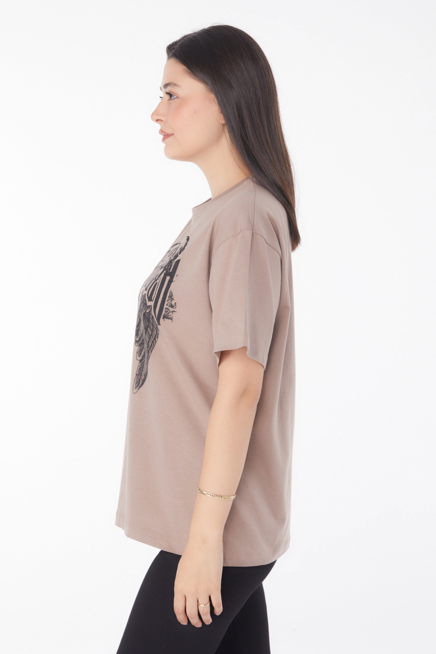 Baskılı T-shirt Vizon - 25694 - 4