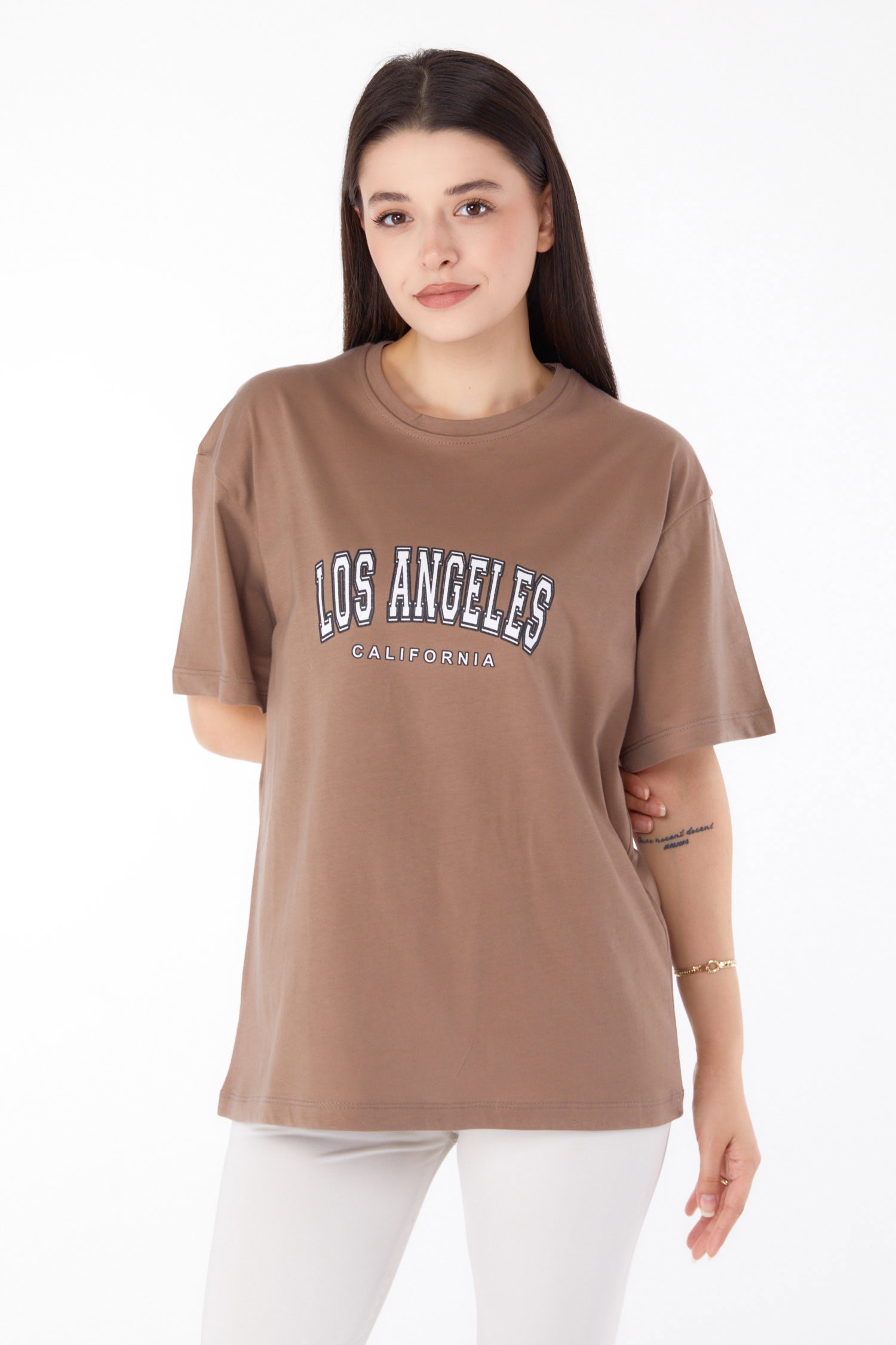 Baskılı T-shirt Vizon - 25704 - 1