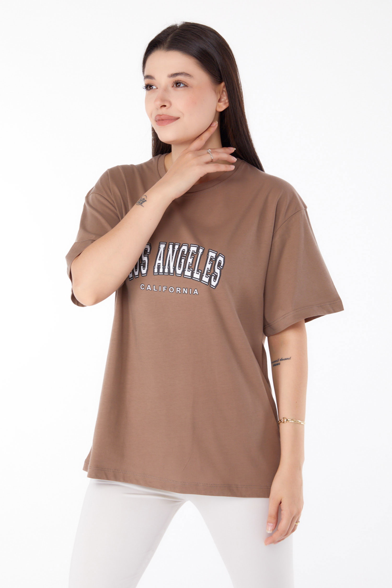 Baskılı T-shirt Vizon - 25704 - 2