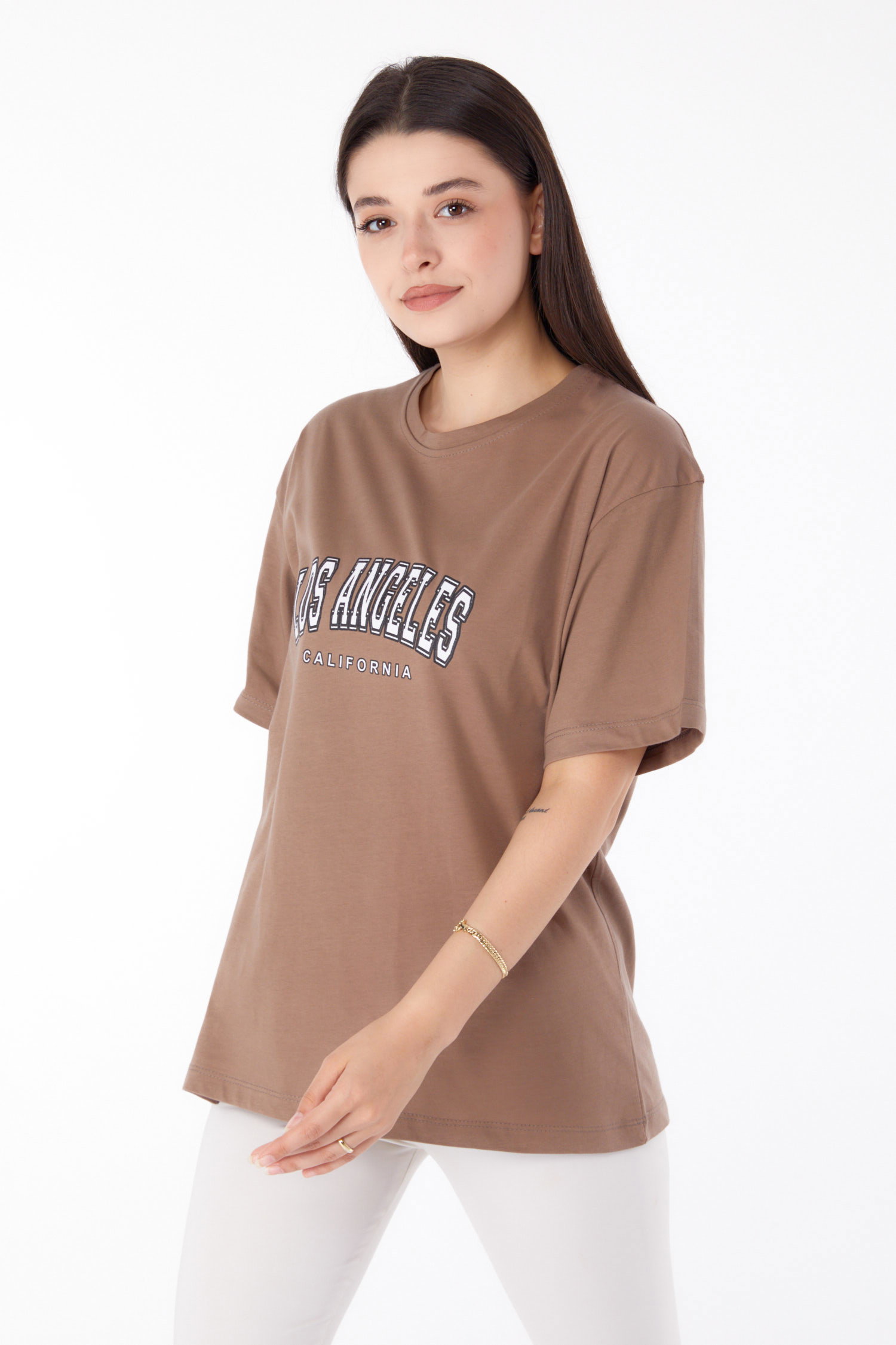 Baskılı T-shirt Vizon - 25704 - 3