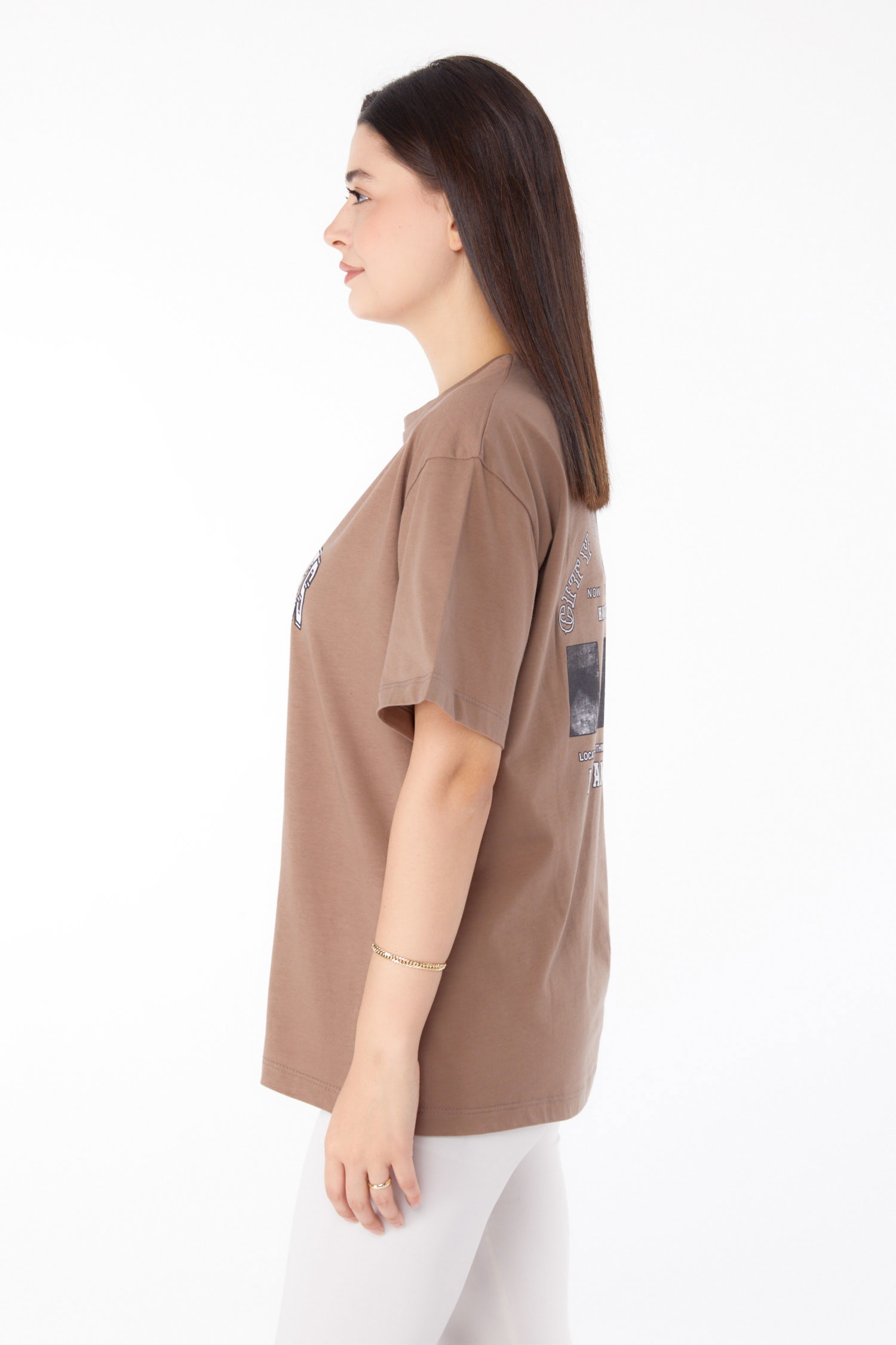 Baskılı T-shirt Vizon - 25704 - 4