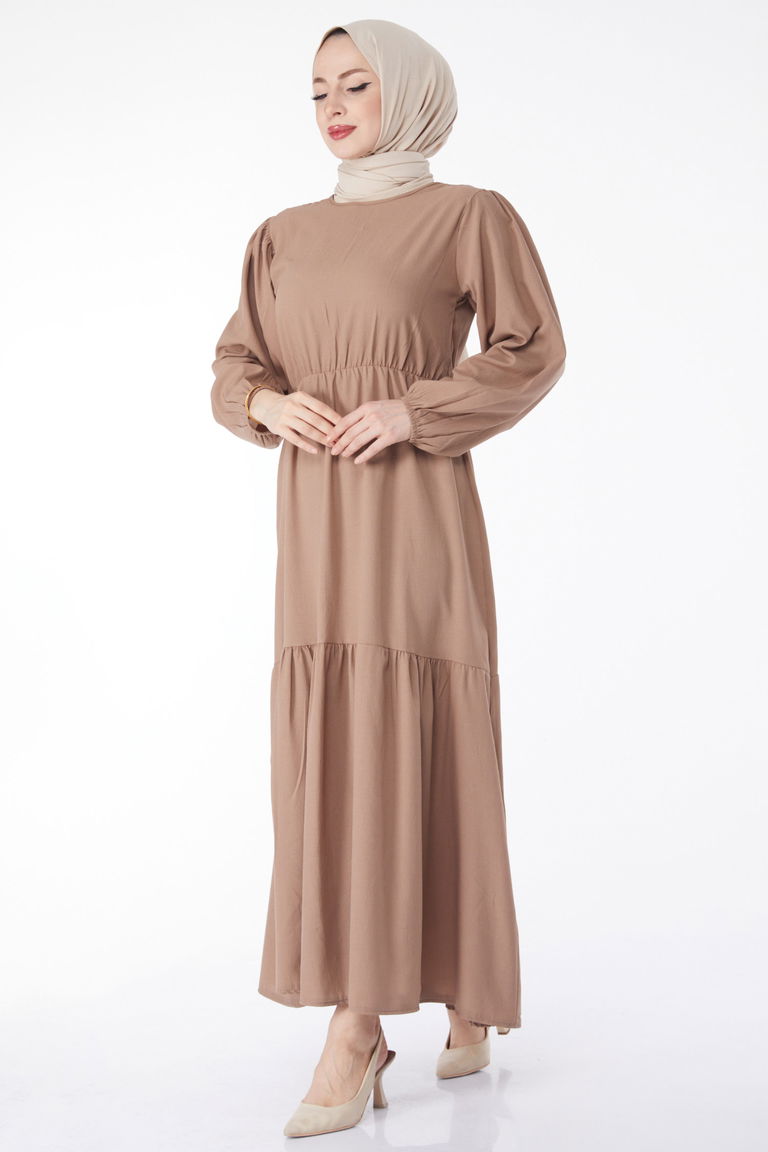 Beli Bağcıklı Elbise Vizon - 13144 - TOFİSA