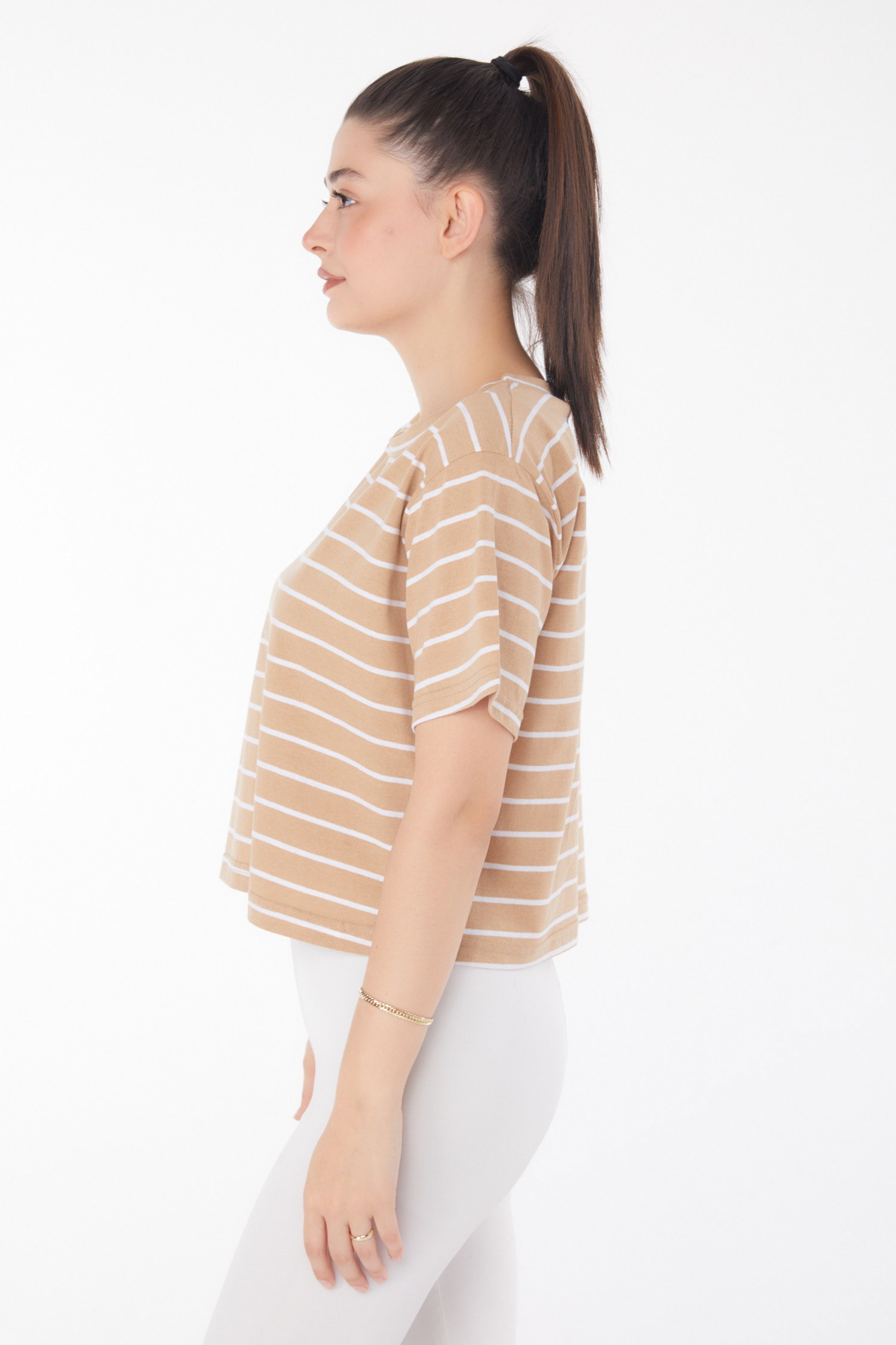 Çizgili Kısa Kollu Crop Vizon - 25842 - 4