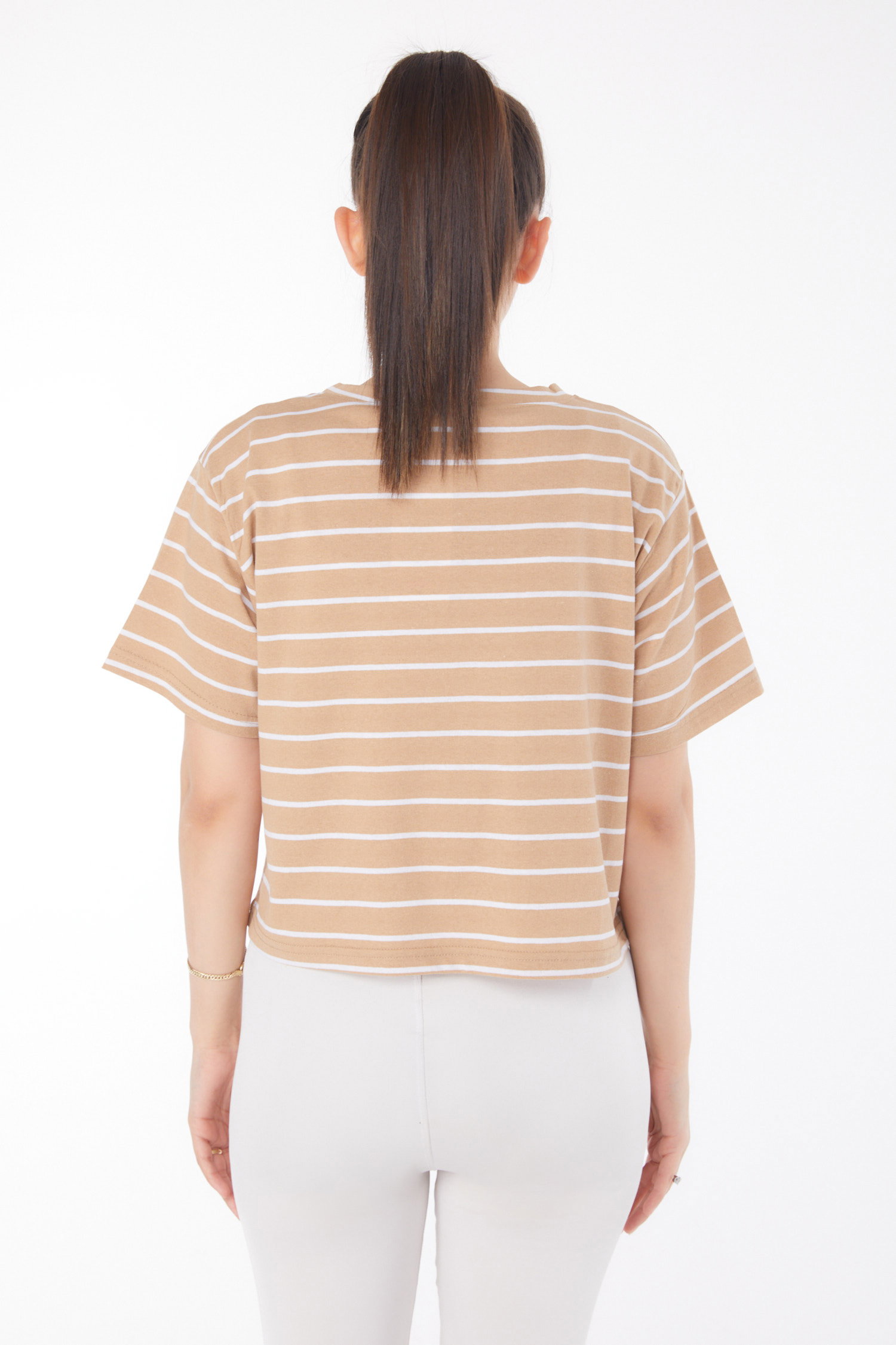 Çizgili Kısa Kollu Crop Vizon - 25842 - 5