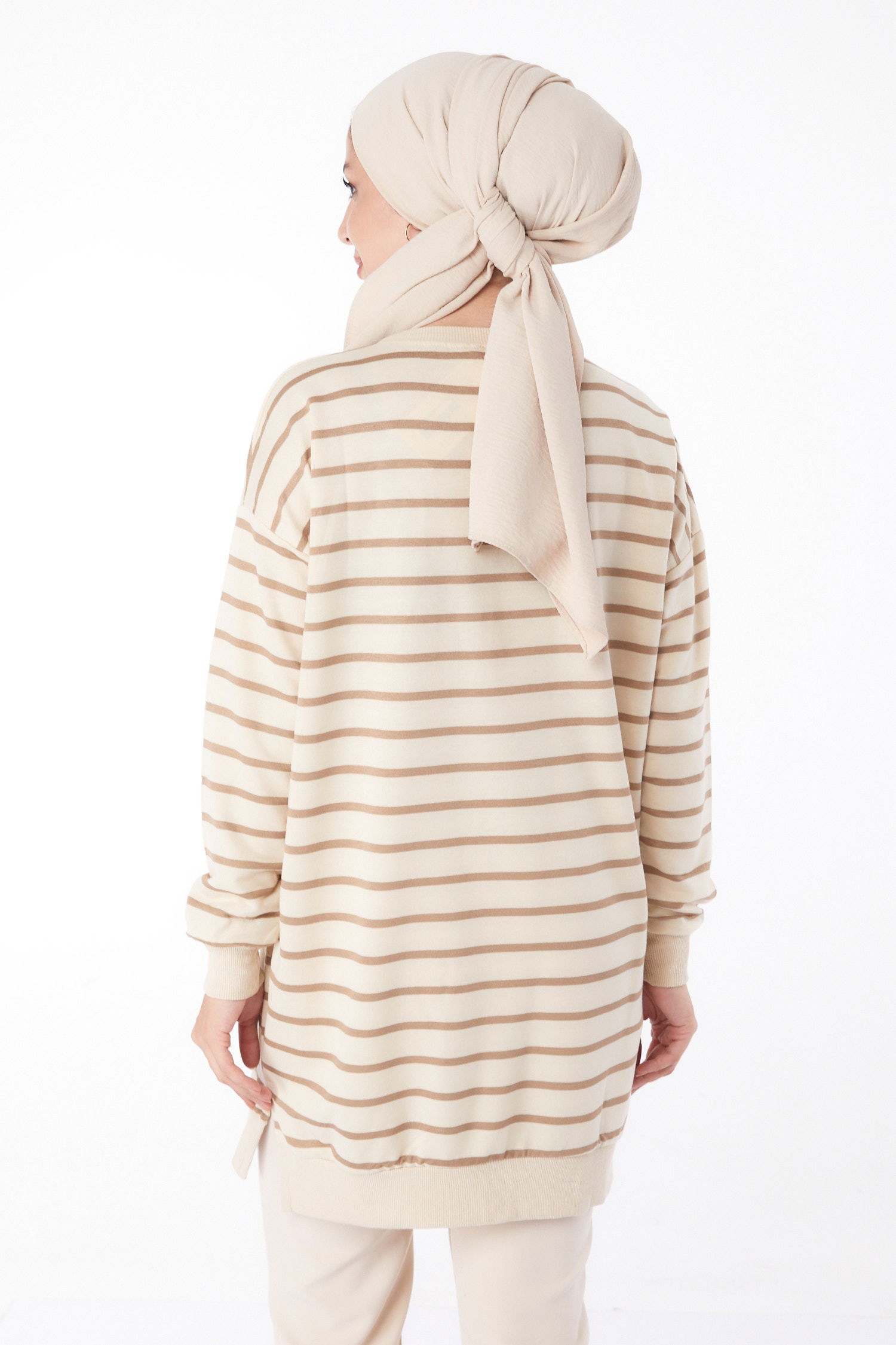 Çizgili Sweatshirt Vizon - 26137 - 5