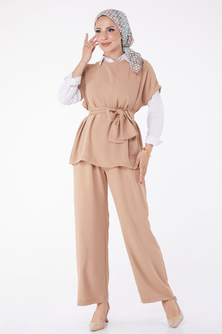 Düz Bisiklet Yaka Kadın Vizon İkili Takım - 11448 - TOFİSA