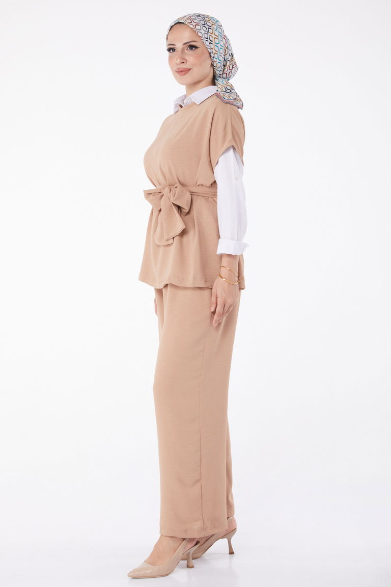 Düz Bisiklet Yaka Kadın Vizon İkili Takım - 11448 - TOFİSA