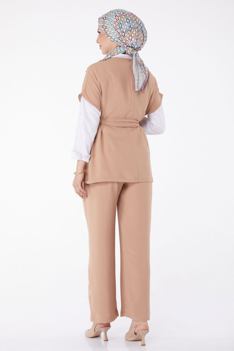 Düz Bisiklet Yaka Kadın Vizon İkili Takım - 11448 - TOFİSA