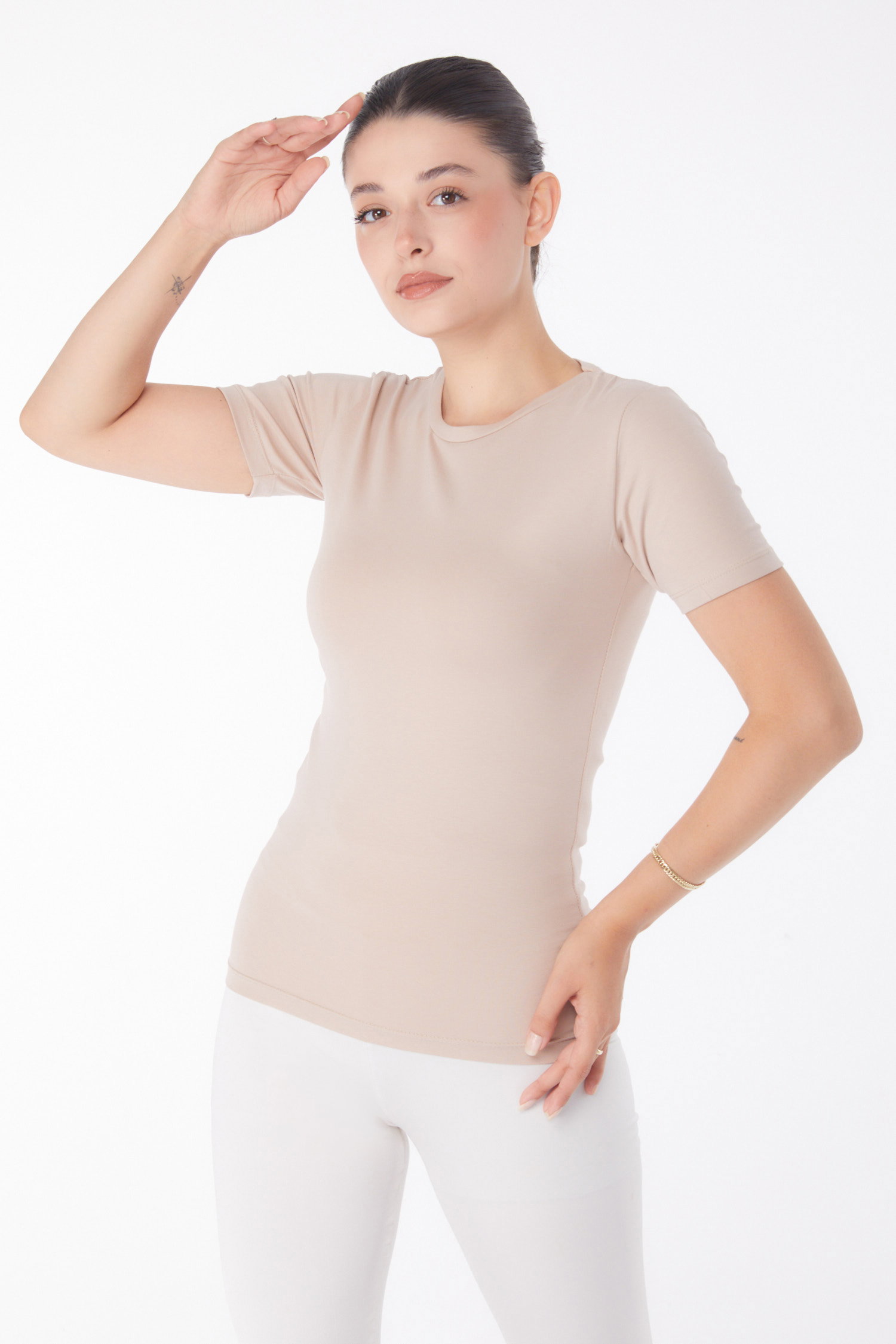Kısa Kollu T-shirt Vizon - 25768 - 1