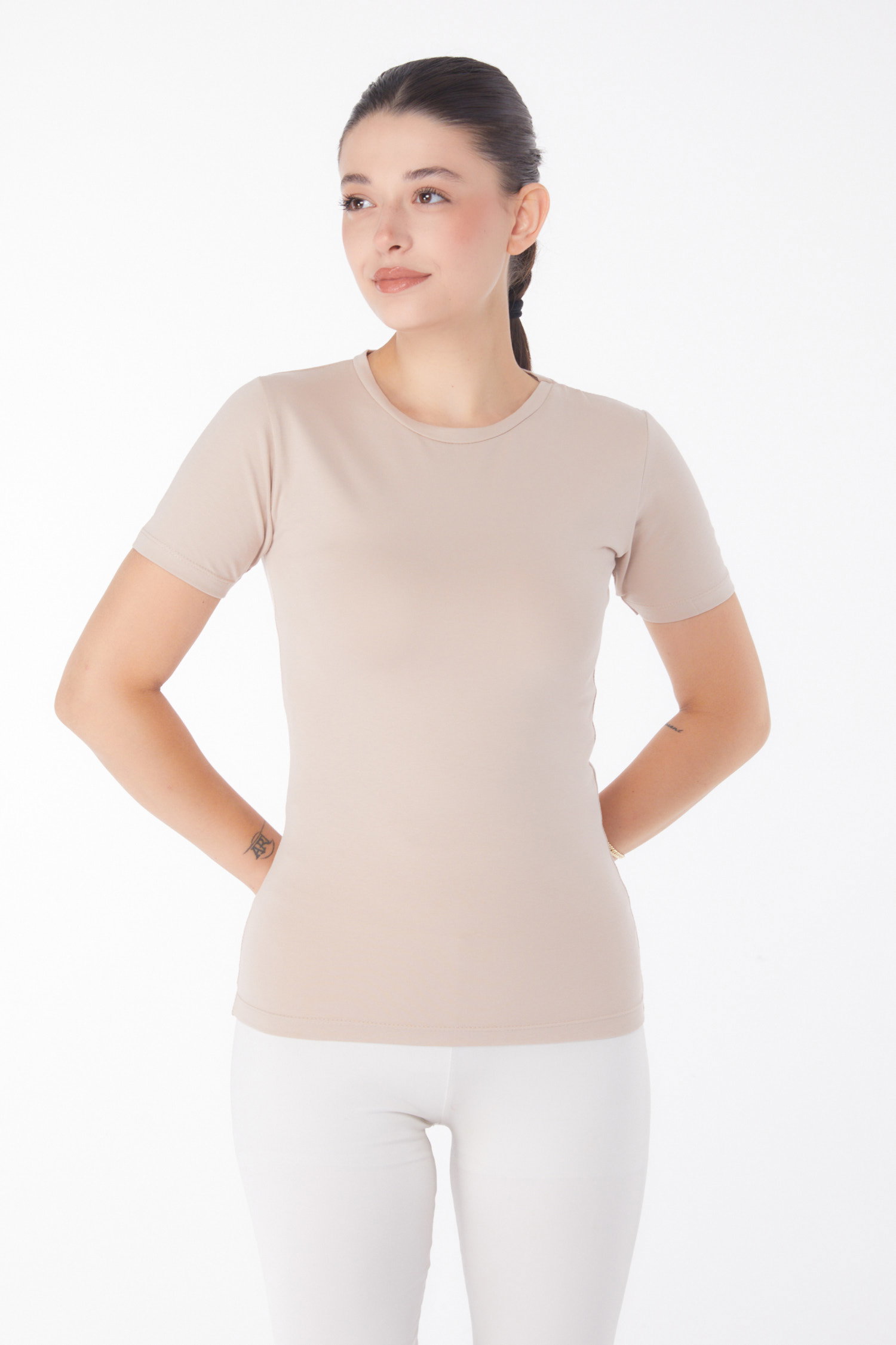 Kısa Kollu T-shirt Vizon - 25768 - 2