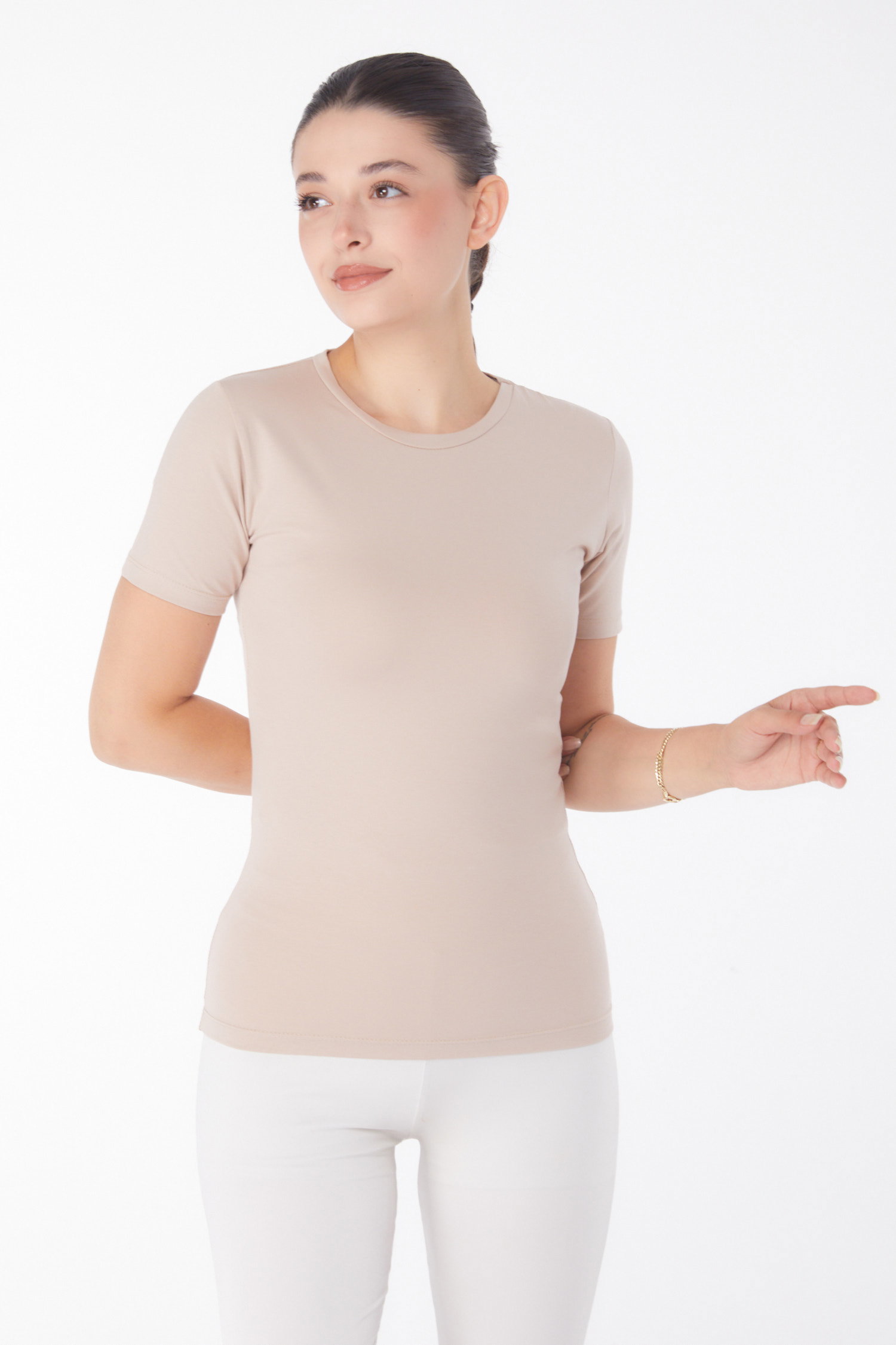Kısa Kollu T-shirt Vizon - 25768 - 3