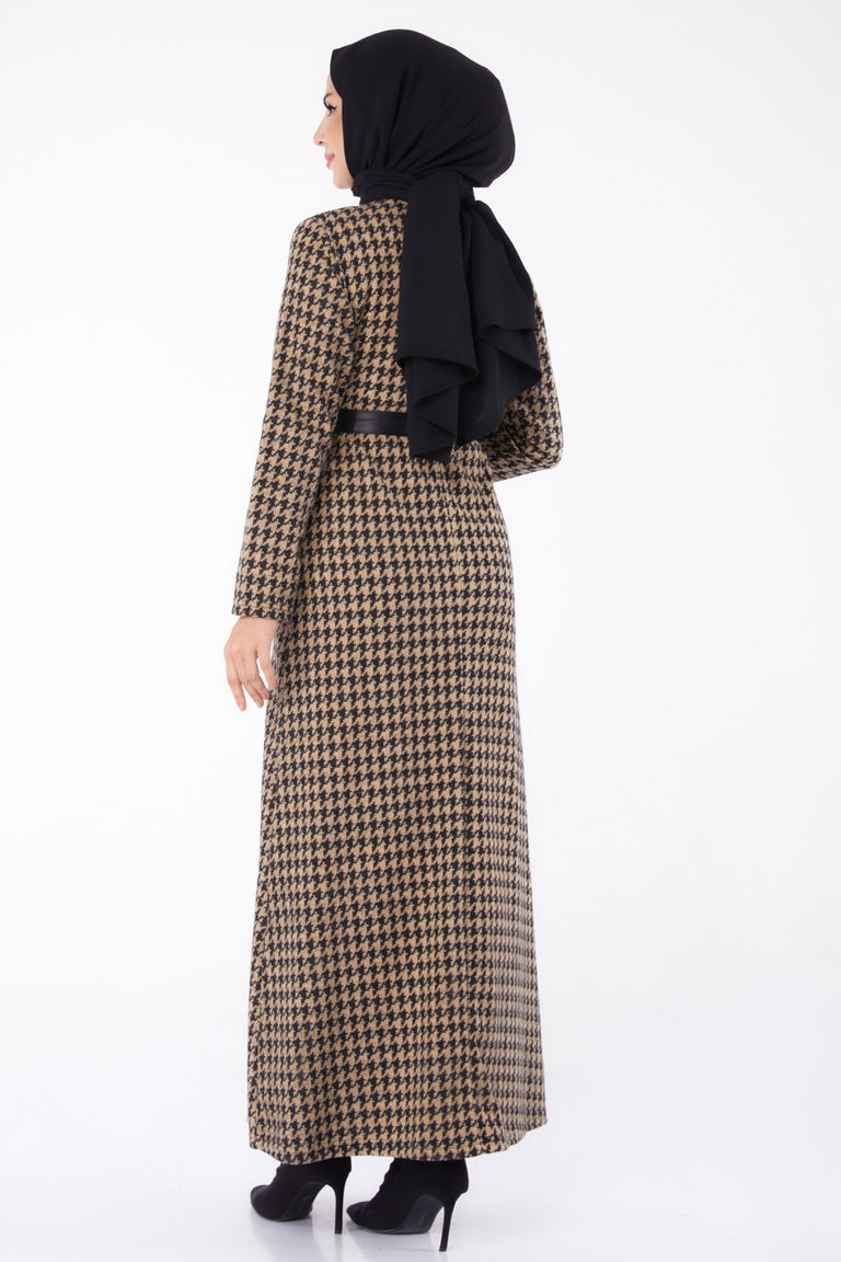 Kuşaklı Elbise Vizon - 13322 - TOFİSA