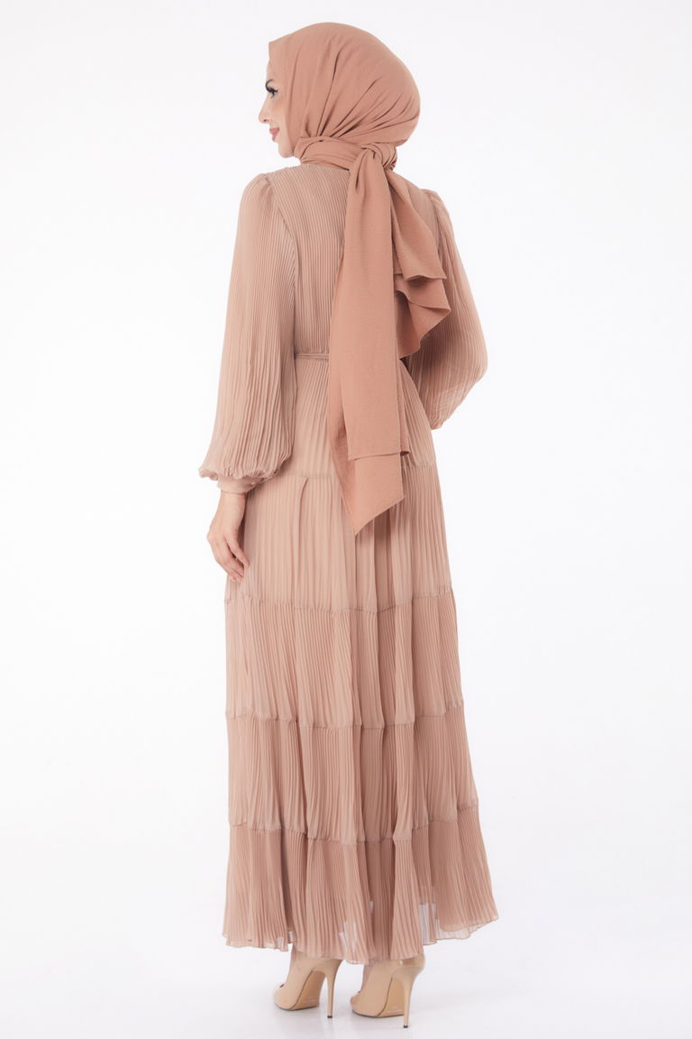 Pliseli Abiye Elbise Vizon - 26198 - TOFİSA