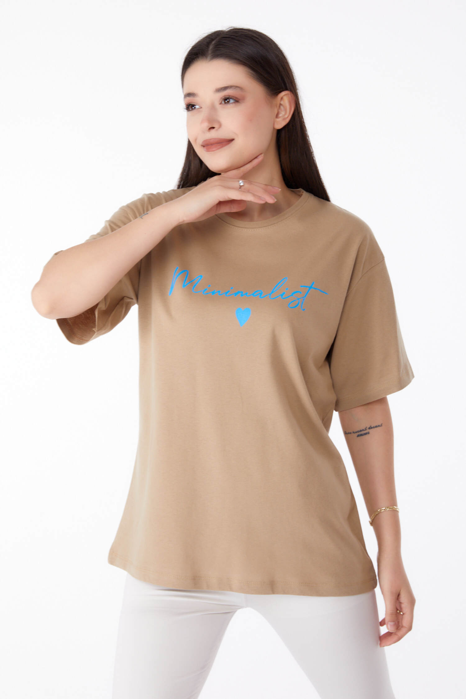 Baskılı T-shirt Yağ Yeşili - 25295 - 27