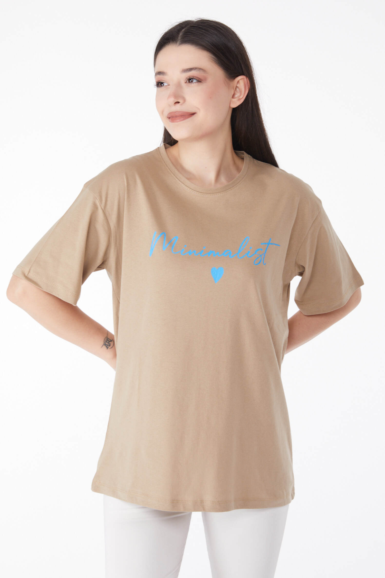 Baskılı T-shirt Yağ Yeşili - 25295 - 12
