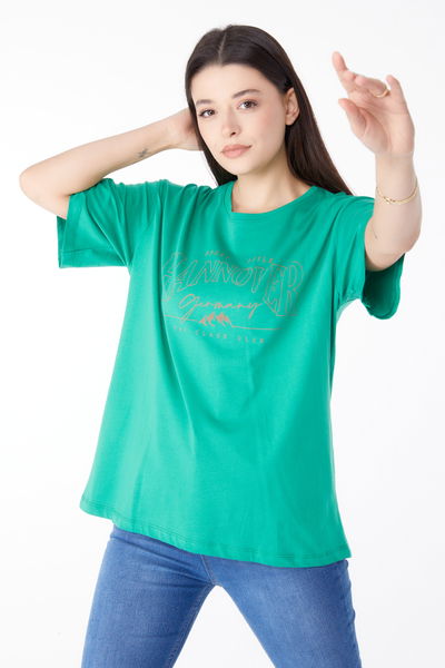 Baskılı Kısa Kollu T-Shirt Yesil - 25388 