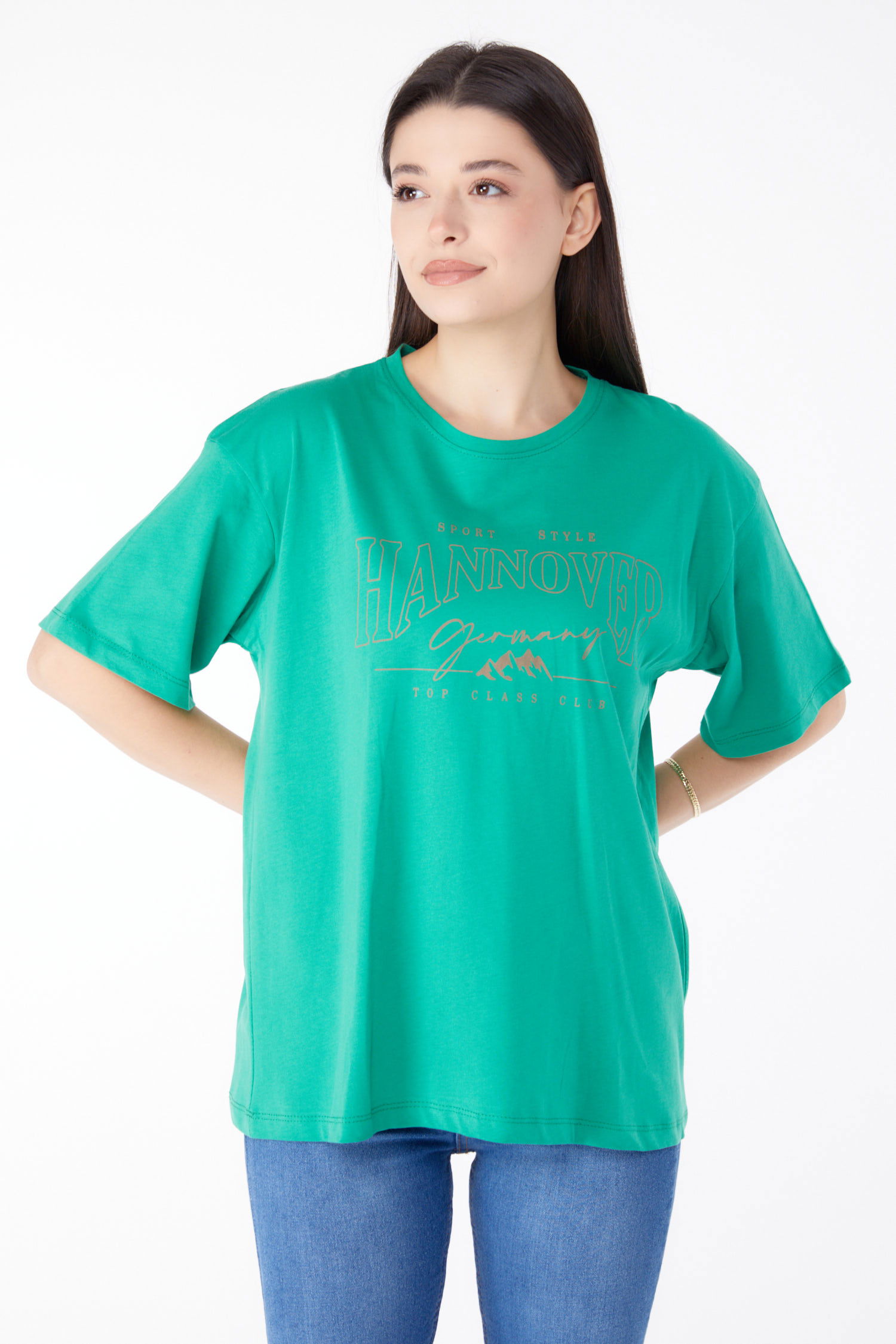 Baskılı Kısa Kollu T-Shirt Yesil - 25388 - 2
