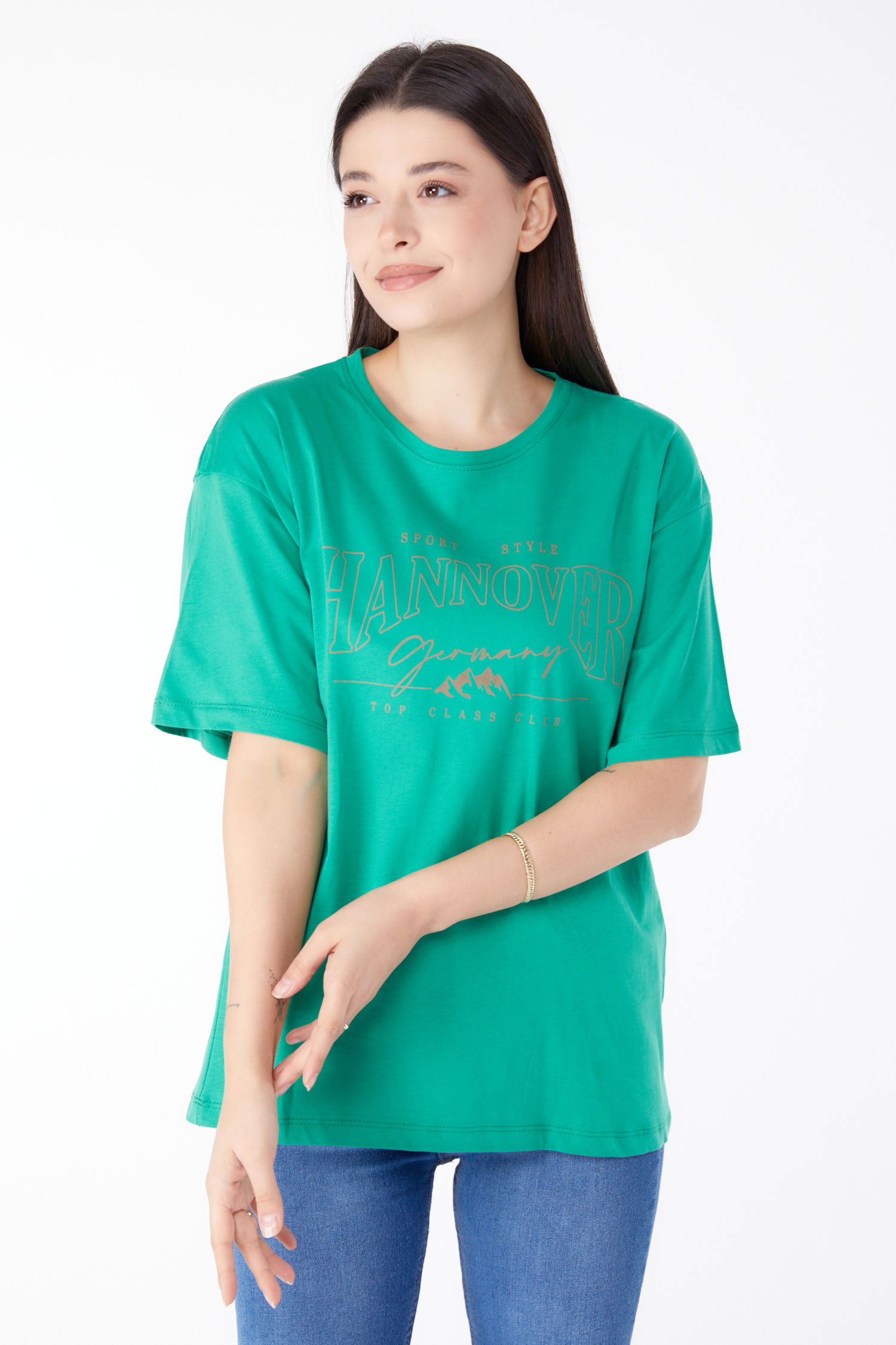 Baskılı Kısa Kollu T-Shirt Yesil - 25388 - 3