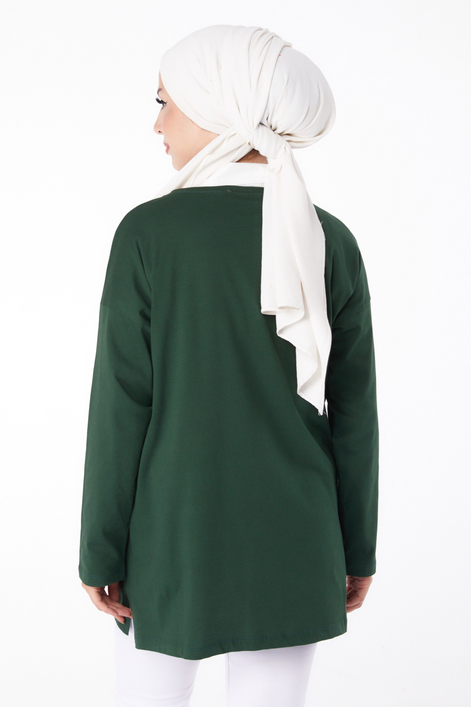 Düz Bisiklet Yaka Kadın Yesil Baskılı Sweat - 26236 - 5