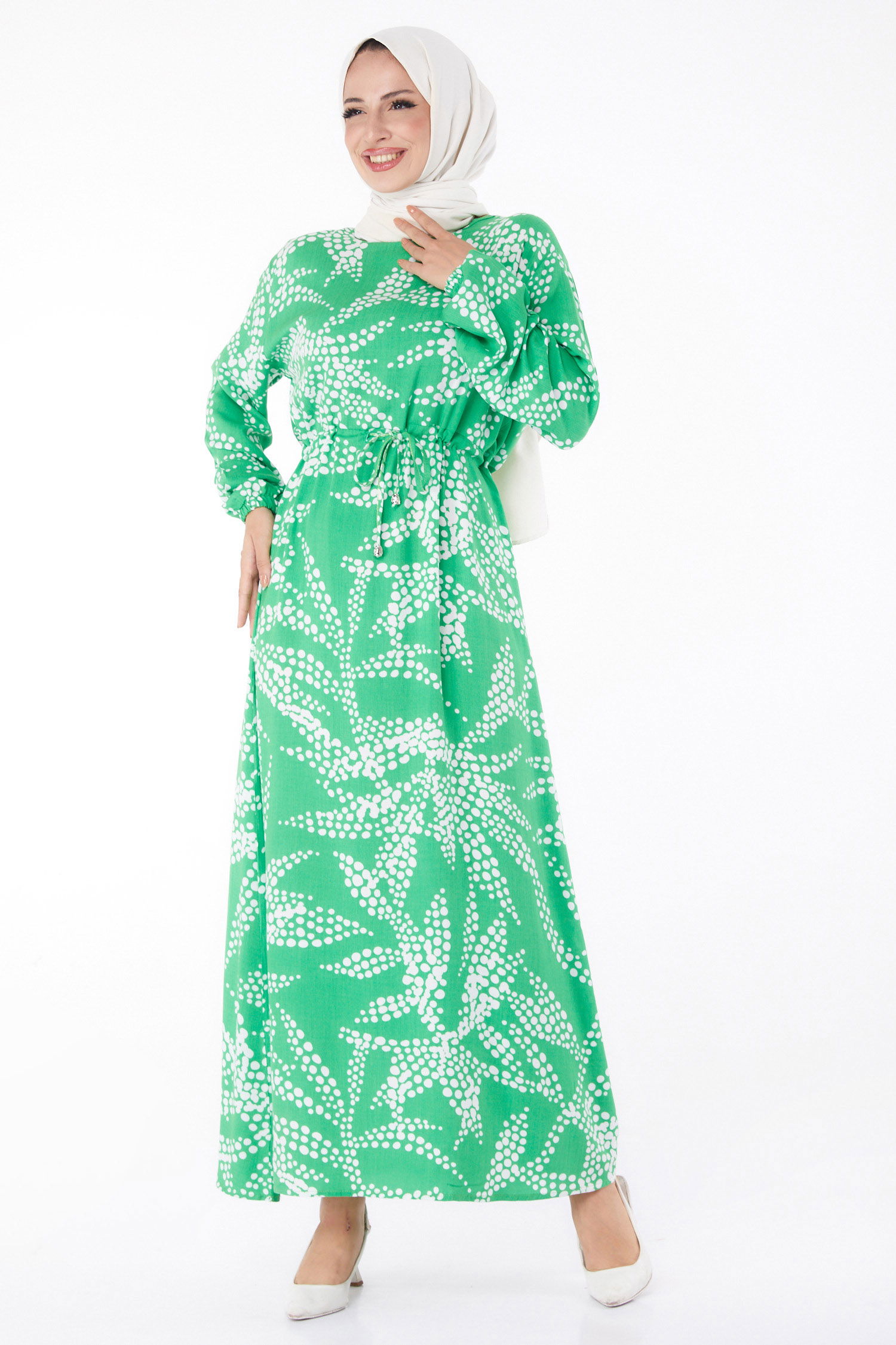 Desenli Elbise Yesil - 26232 - 1