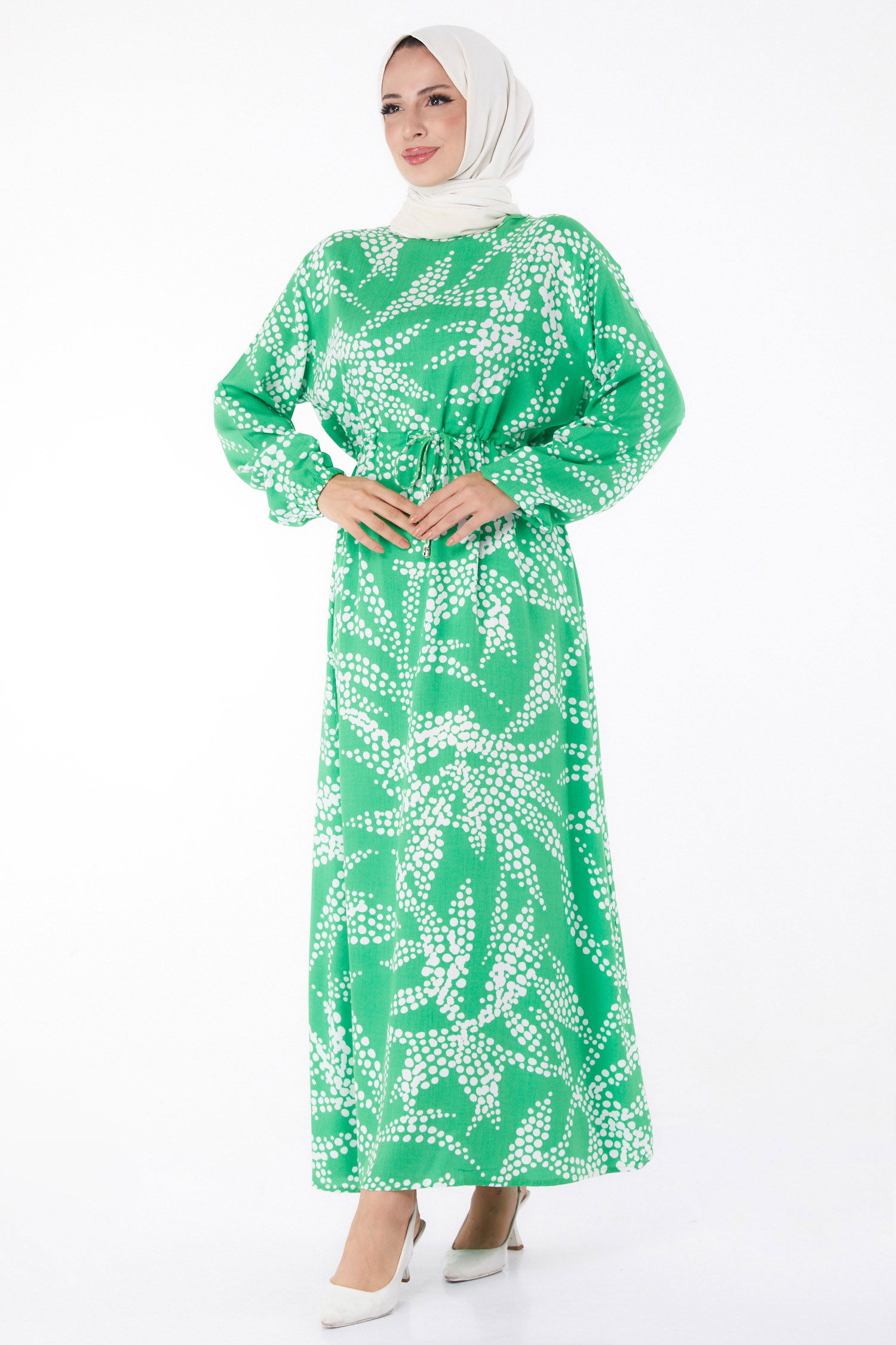 Desenli Elbise Yesil - 26232 - 2